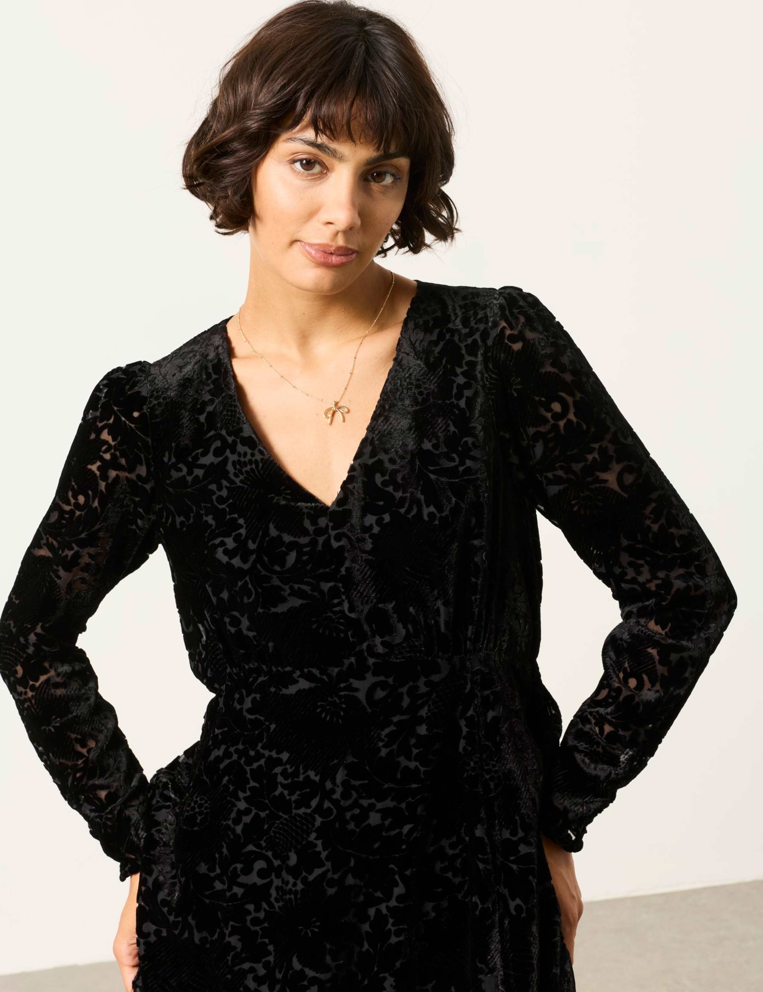 Embroidered V Neck Devoree Midi Tea Dress 4 of 5
