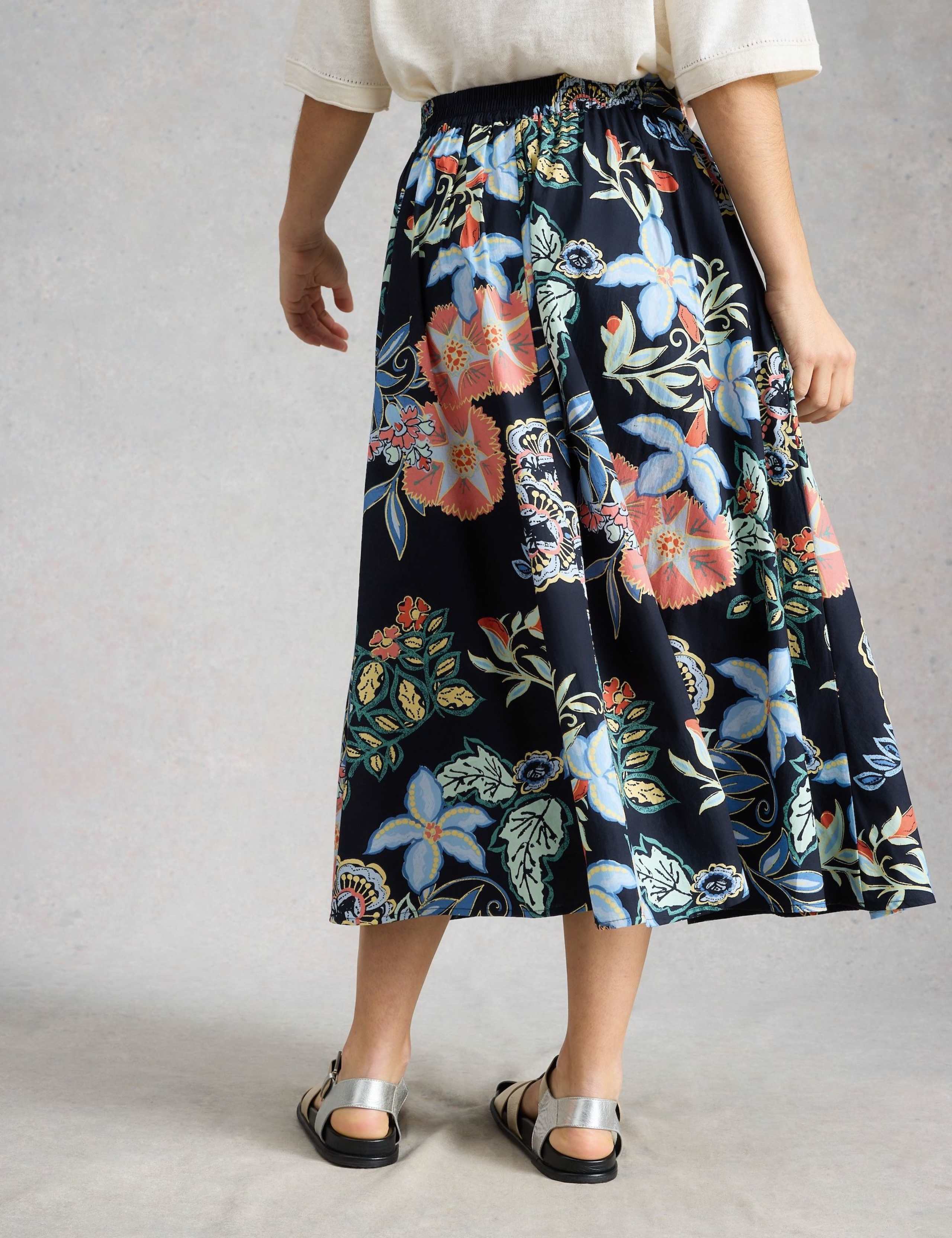 Pure Cotton Floral Midi A-Line Skirt 3 of 6