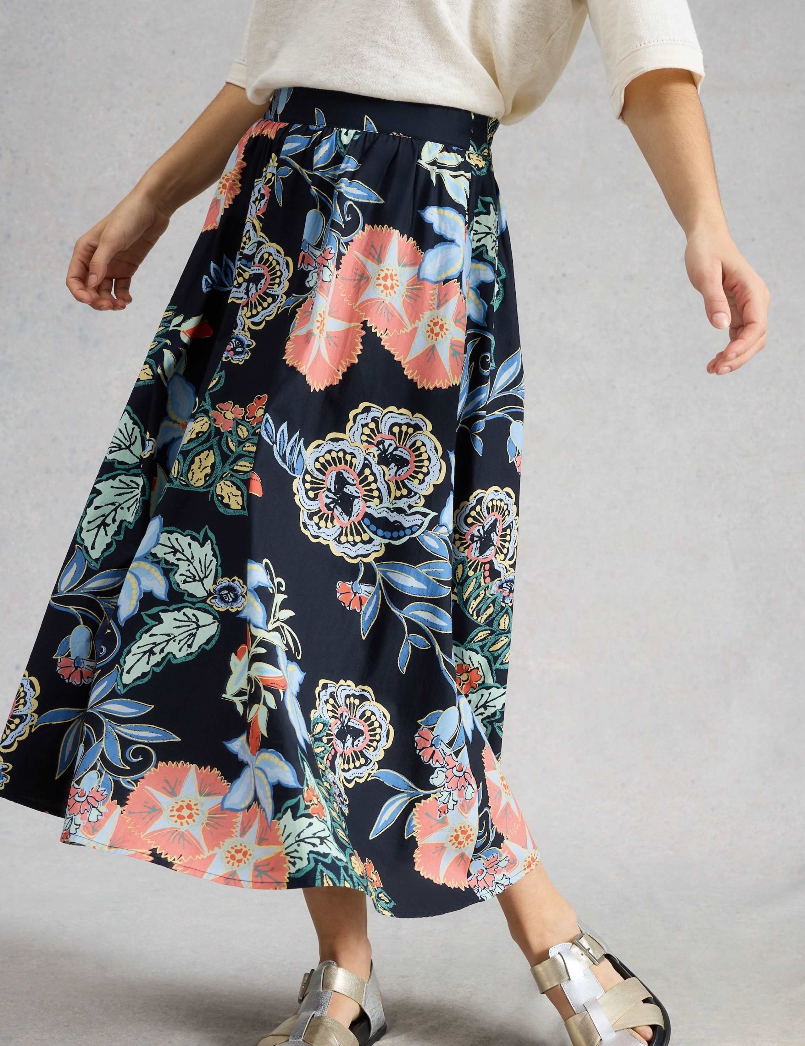 Pure Cotton Floral Midi A-Line Skirt 5 of 6