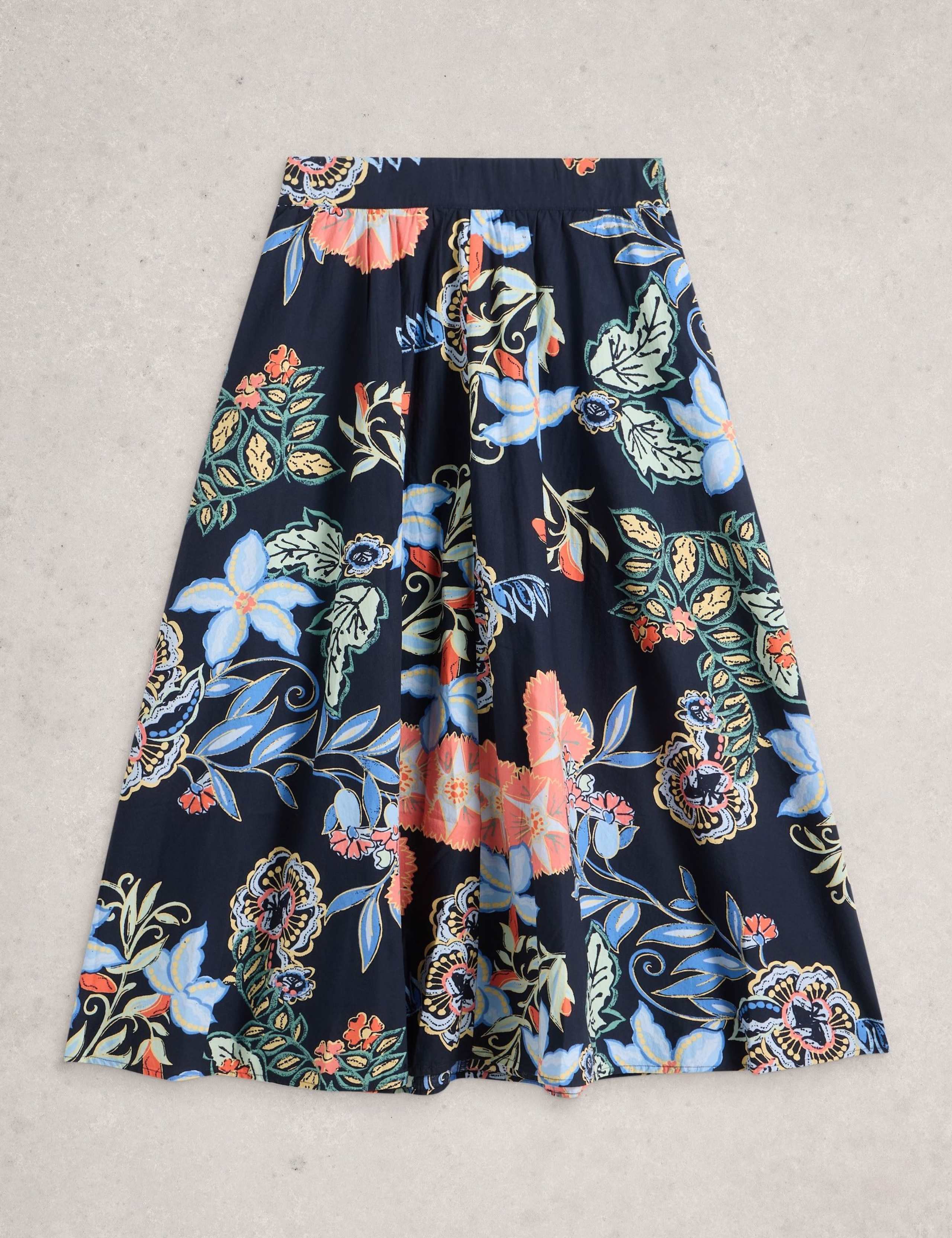 Pure Cotton Floral Midi A-Line Skirt 2 of 6