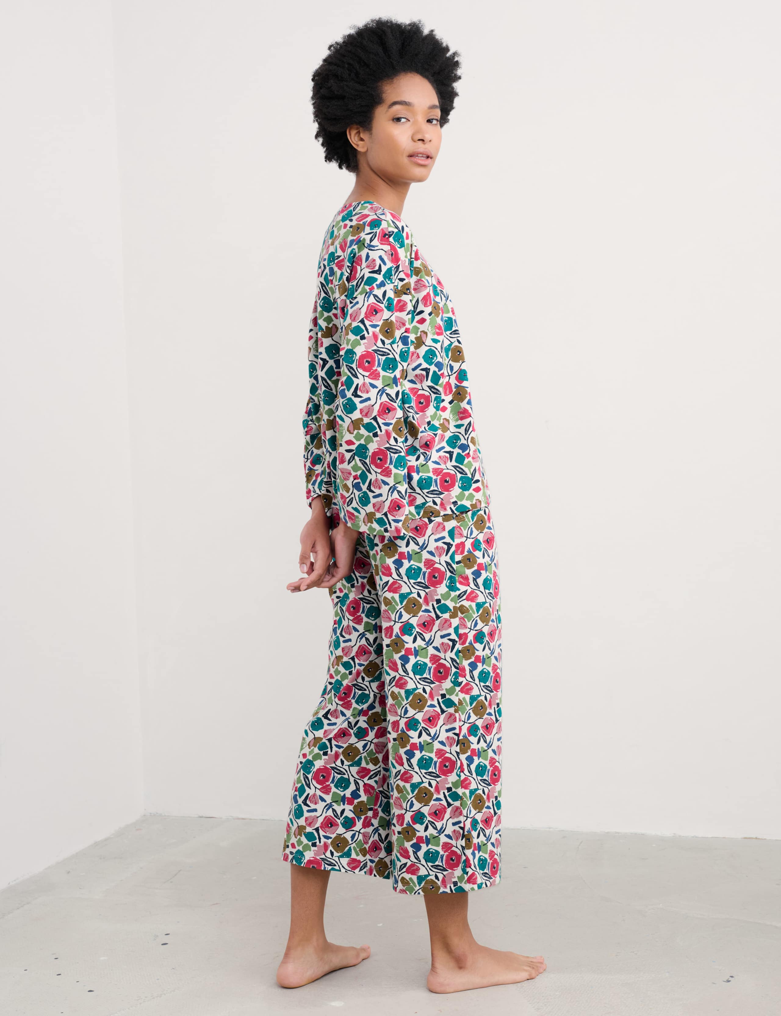 Cotton Rich Floral Cropped Pyjama Set 3 of 4