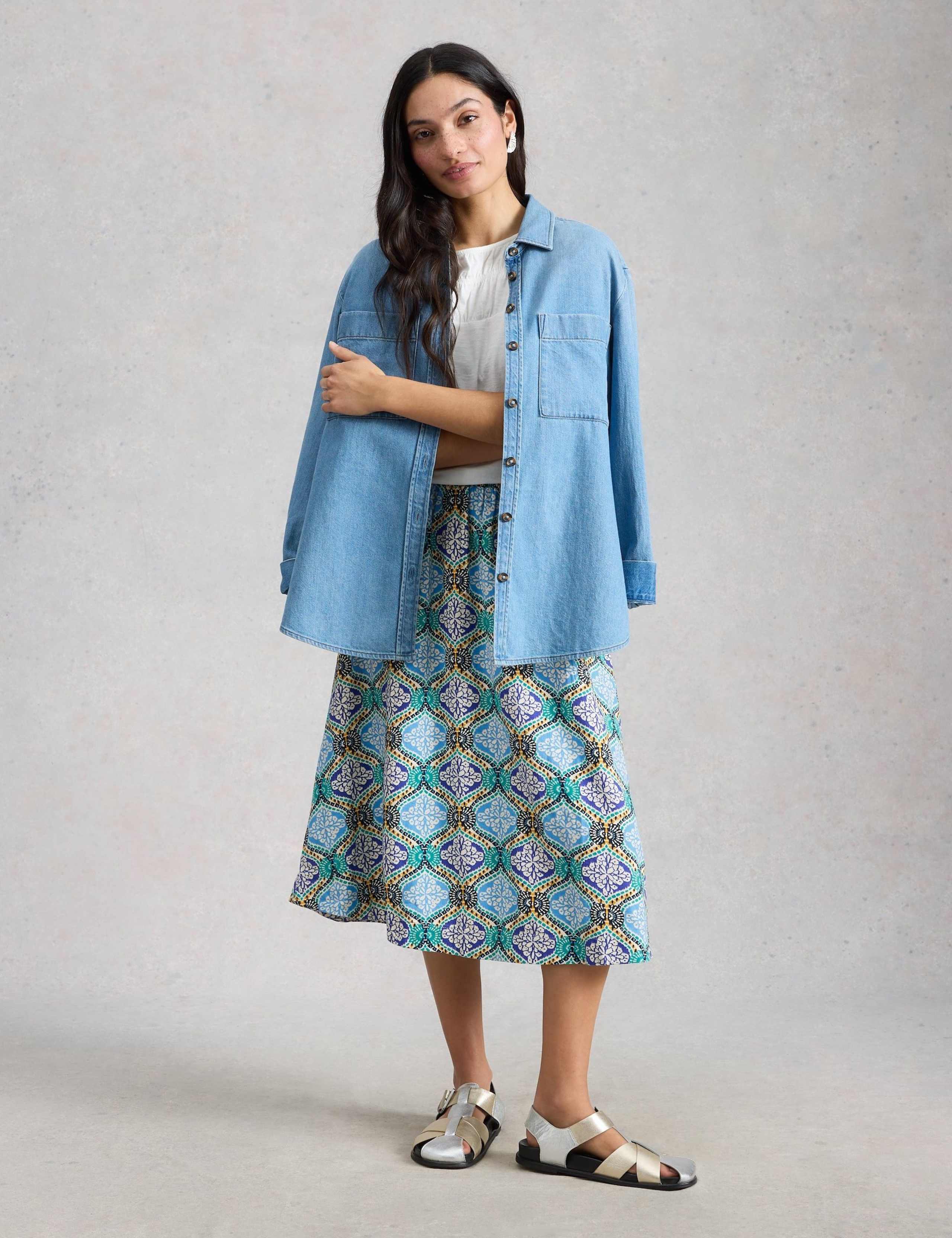 Linen Rich Printed Midi A-Line Skirt 1 of 6