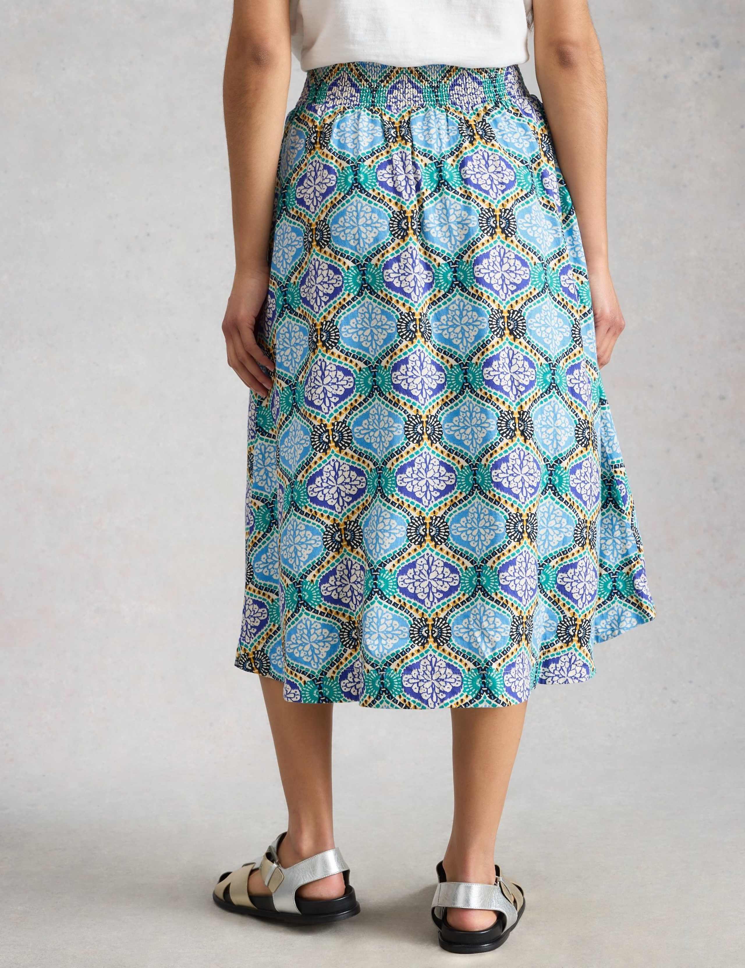 Linen Rich Printed Midi A-Line Skirt 3 of 6