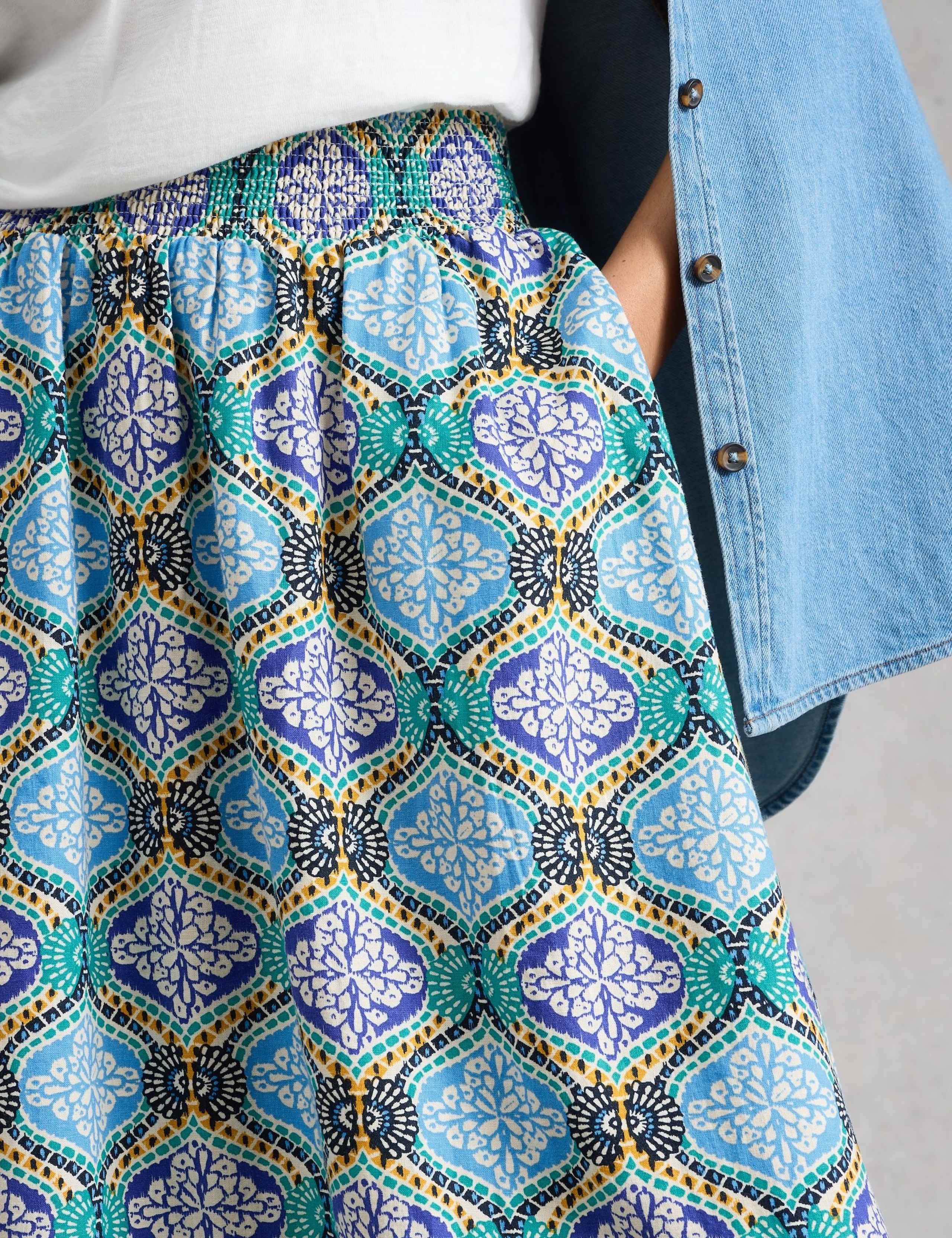 Linen Rich Printed Midi A-Line Skirt 4 of 6