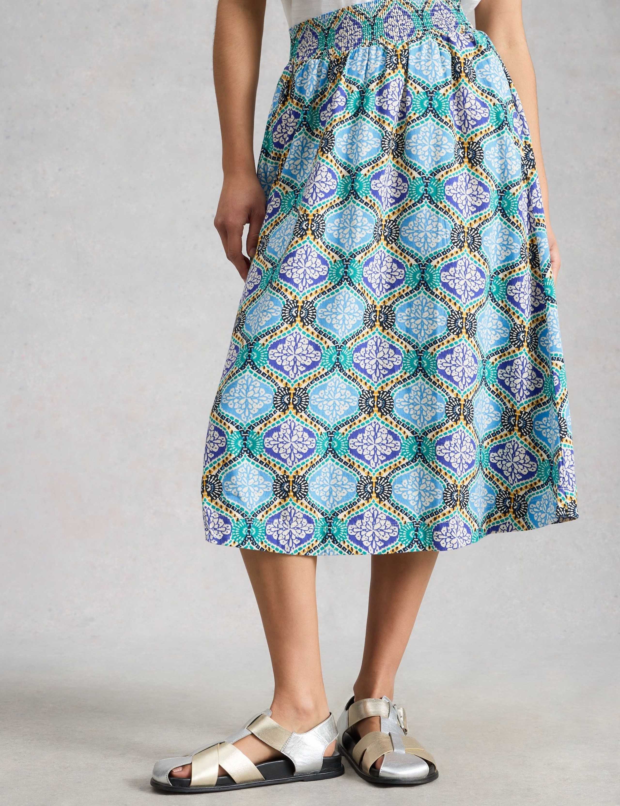 Linen Rich Printed Midi A-Line Skirt 6 of 6