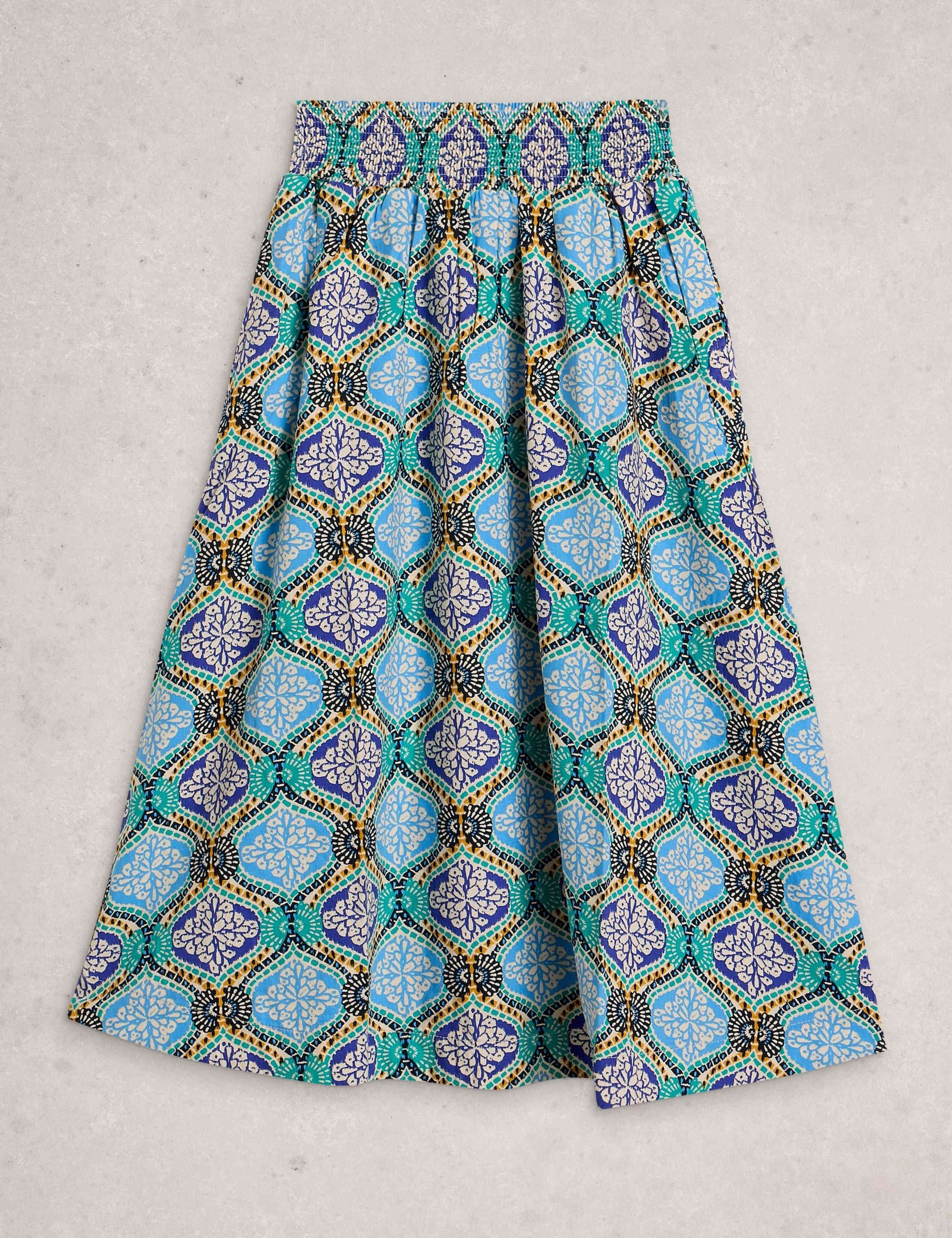 Linen Rich Printed Midi A-Line Skirt 2 of 6