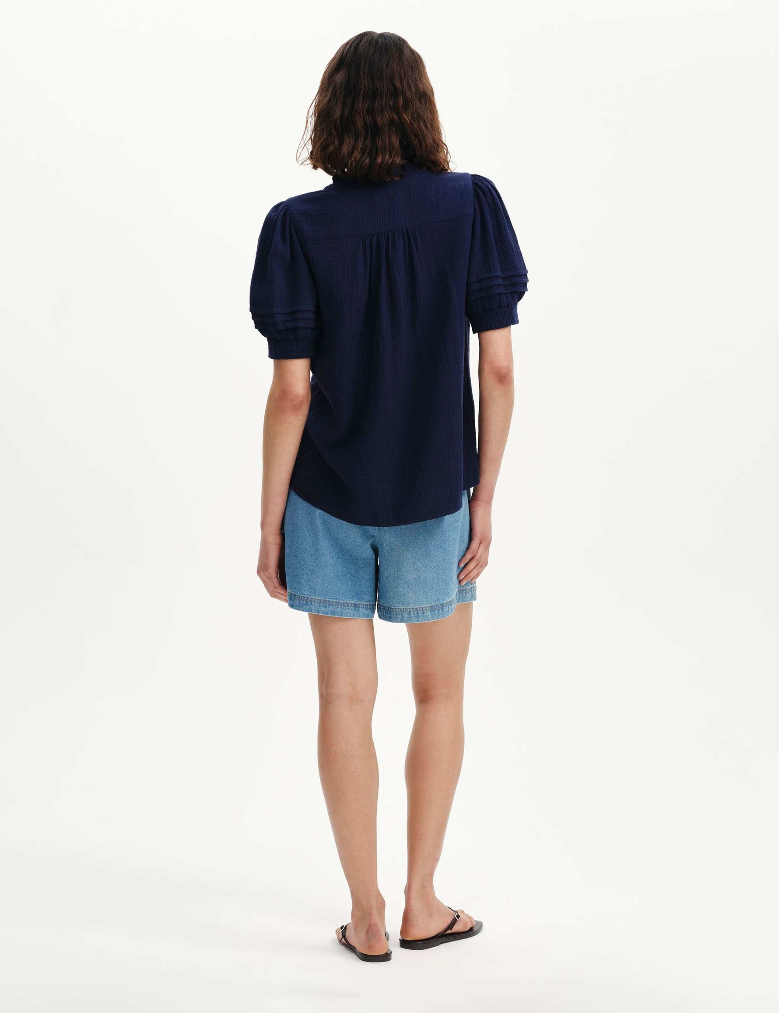 Pure Cotton High Neck Pintuck Blouse 2 of 6