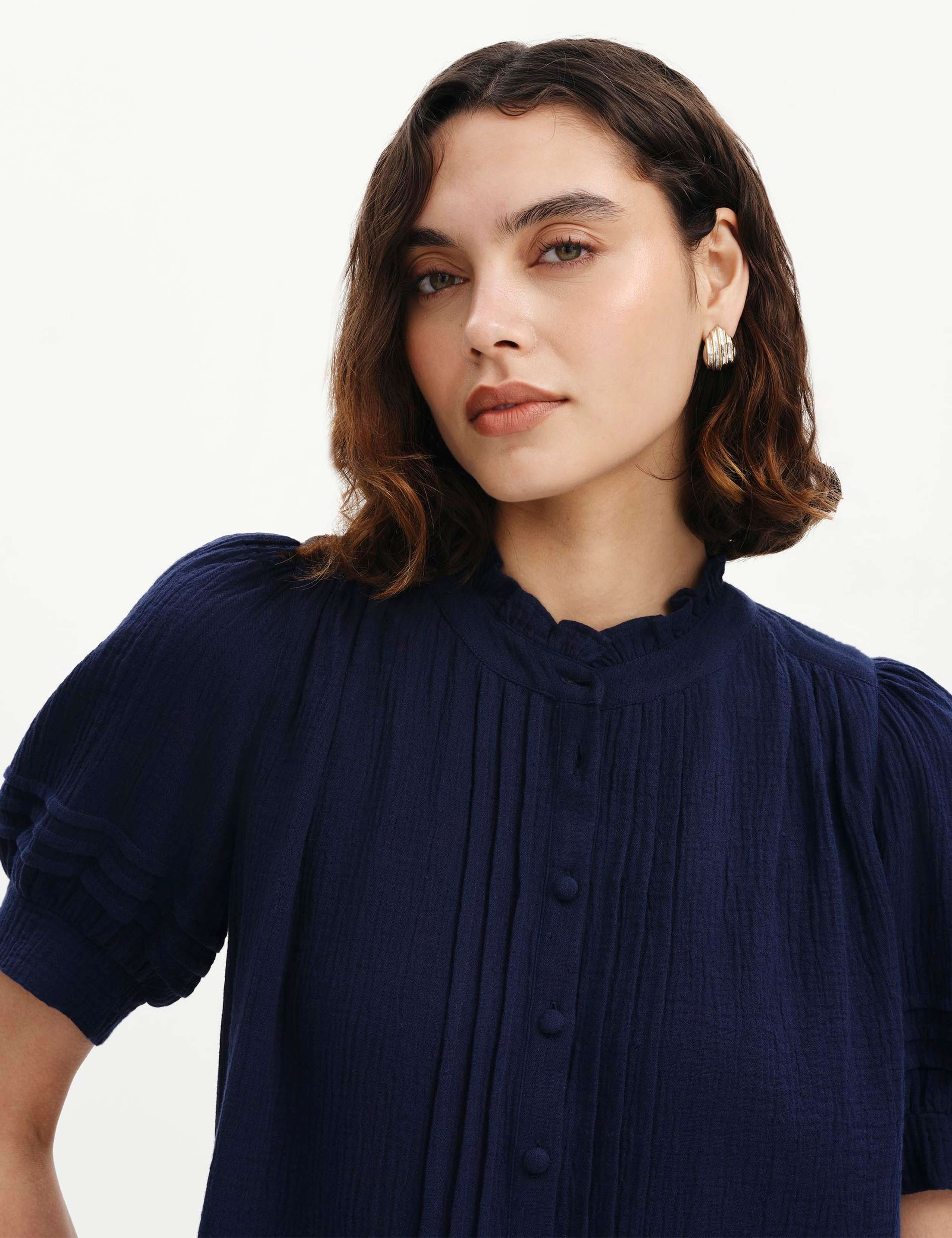 Pure Cotton High Neck Pintuck Blouse 3 of 6