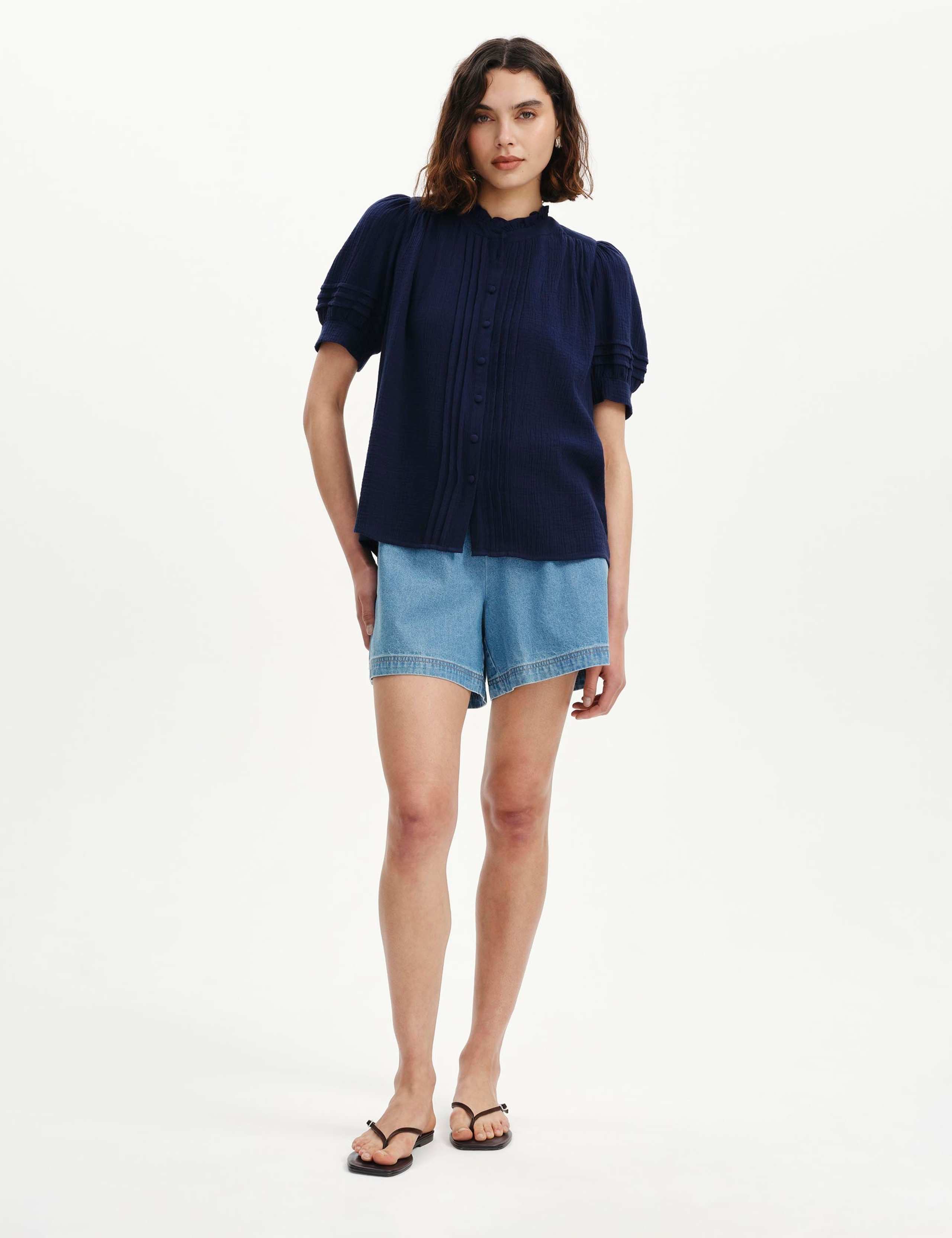 Pure Cotton High Neck Pintuck Blouse 4 of 6