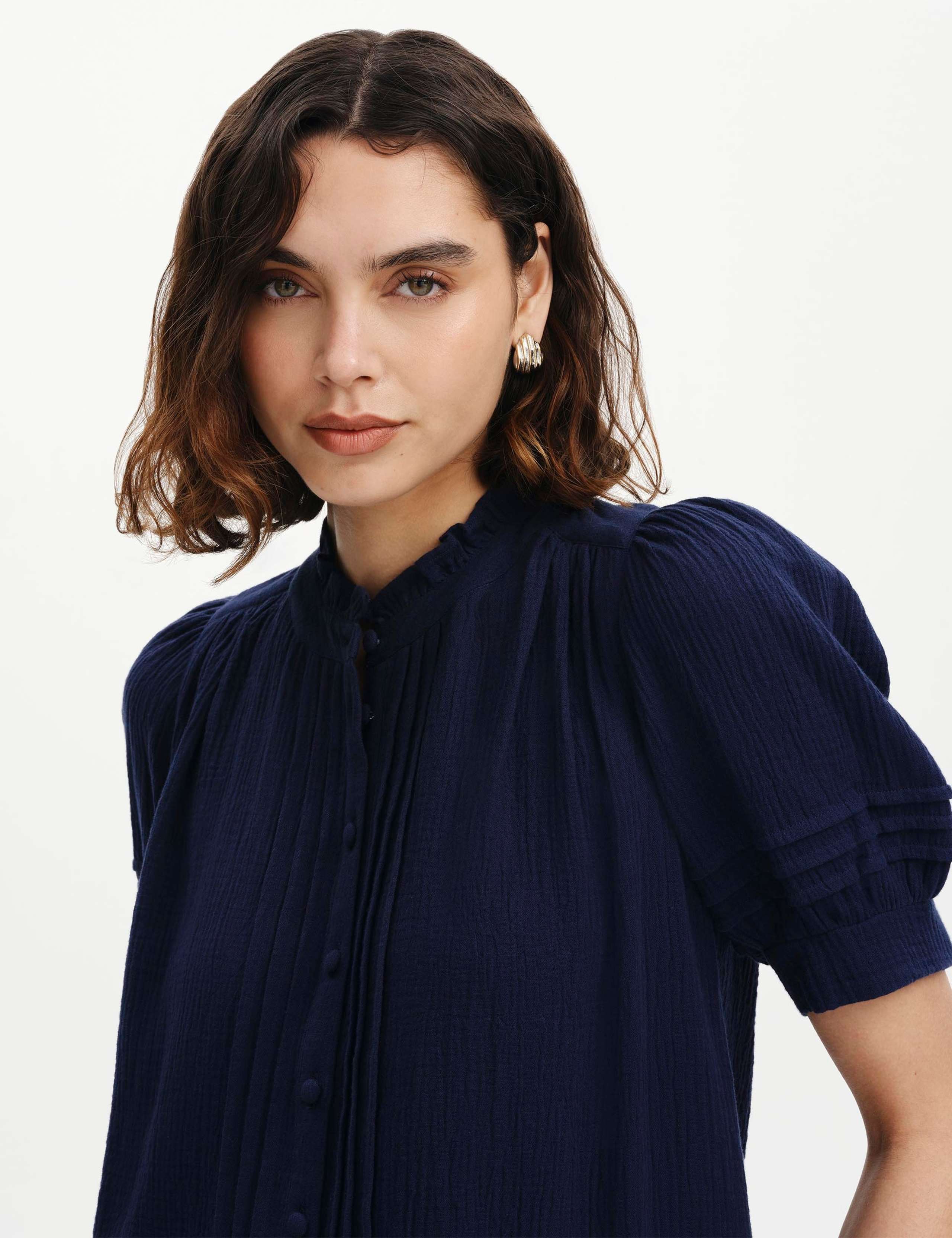 Pure Cotton High Neck Pintuck Blouse 5 of 6