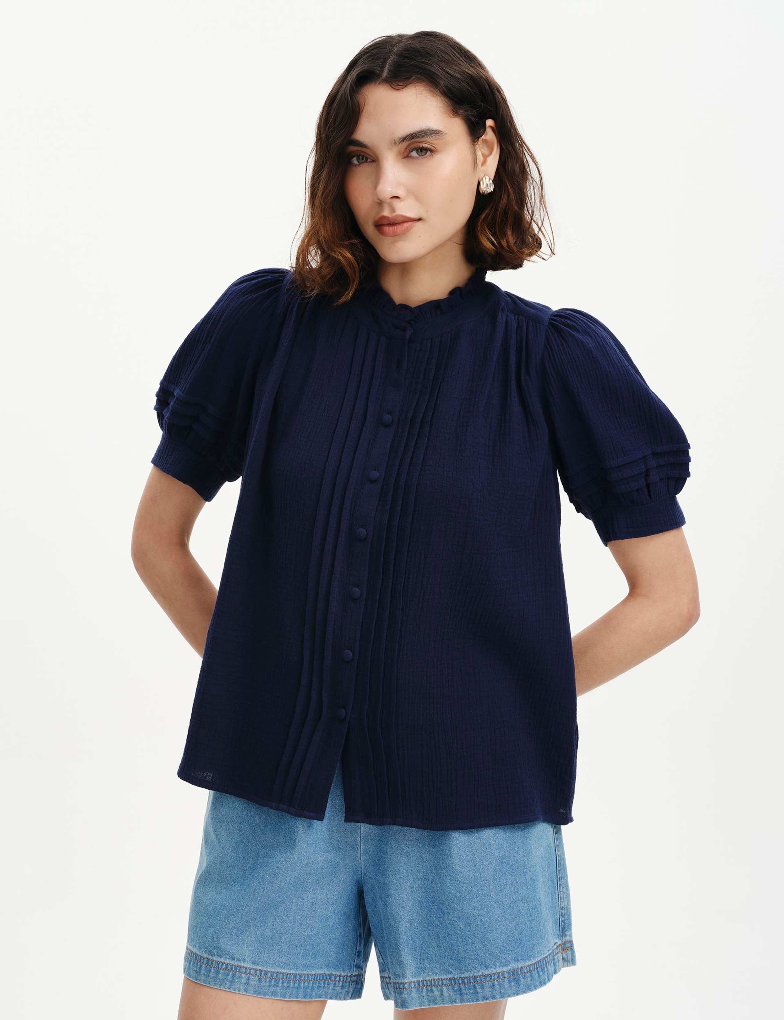 Pure Cotton High Neck Pintuck Blouse 6 of 6