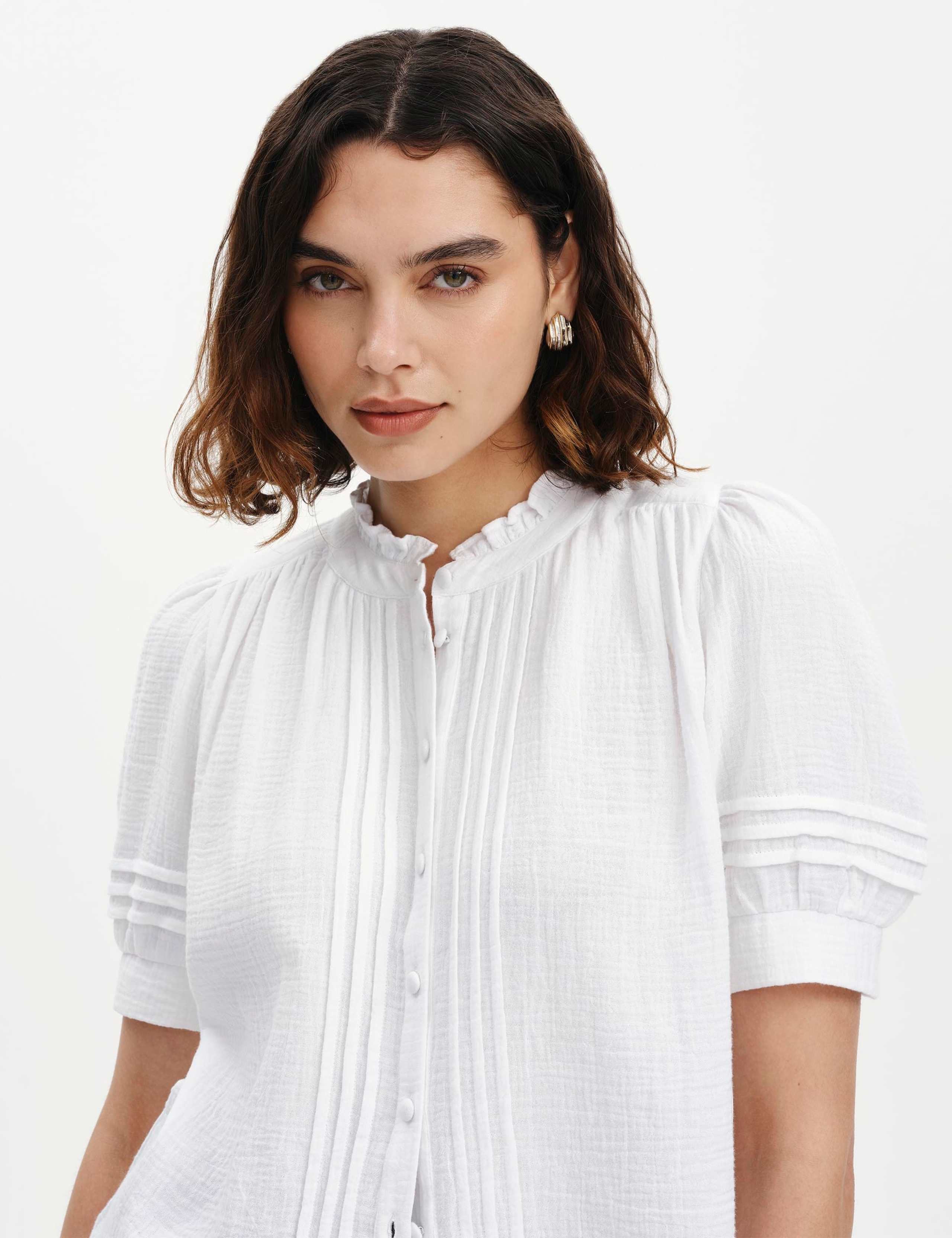Pure Cotton High Neck Pintuck Blouse 3 of 6