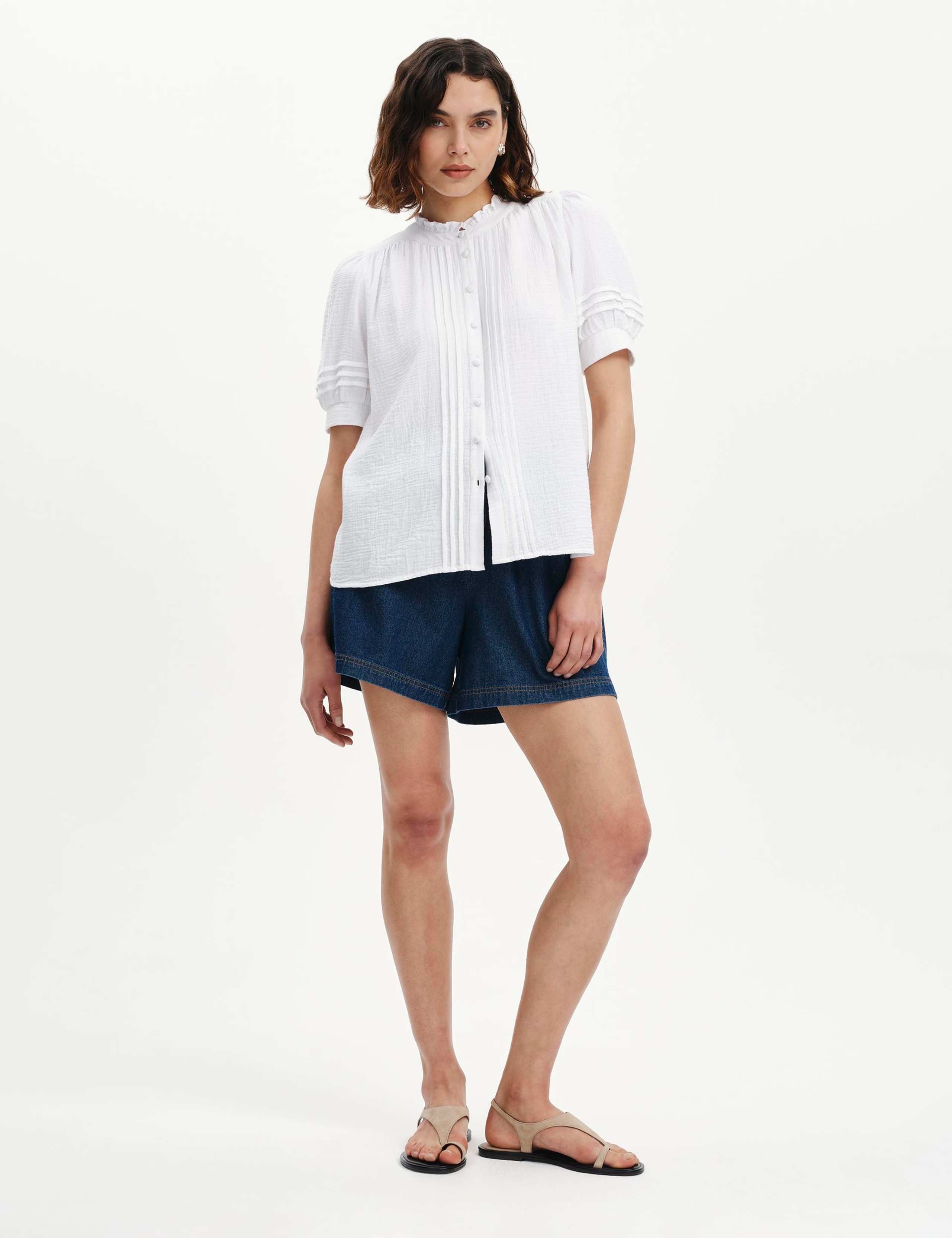 Pure Cotton High Neck Pintuck Blouse 4 of 6