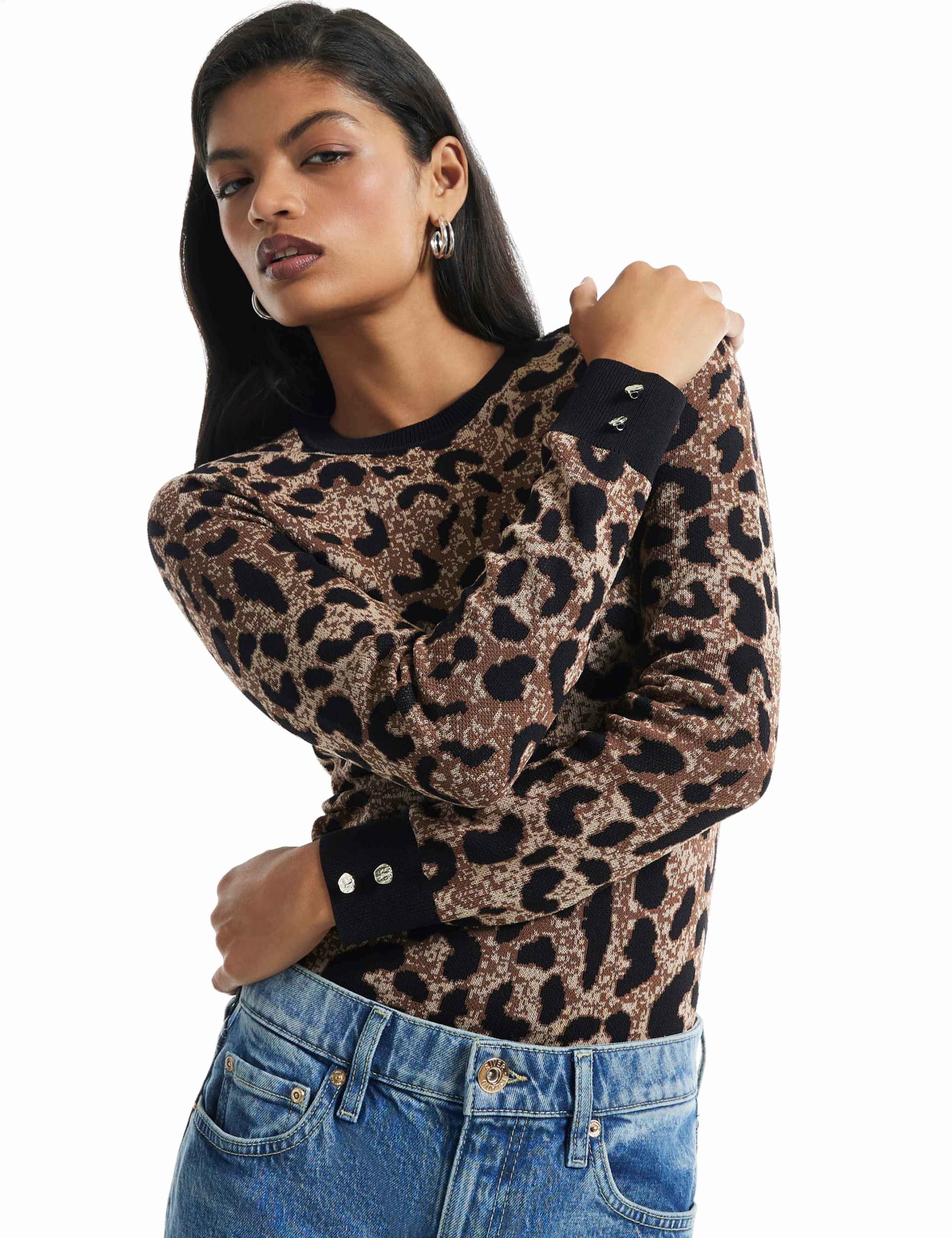 Animal Print Ribbed Layered Trim Top 1 of 6