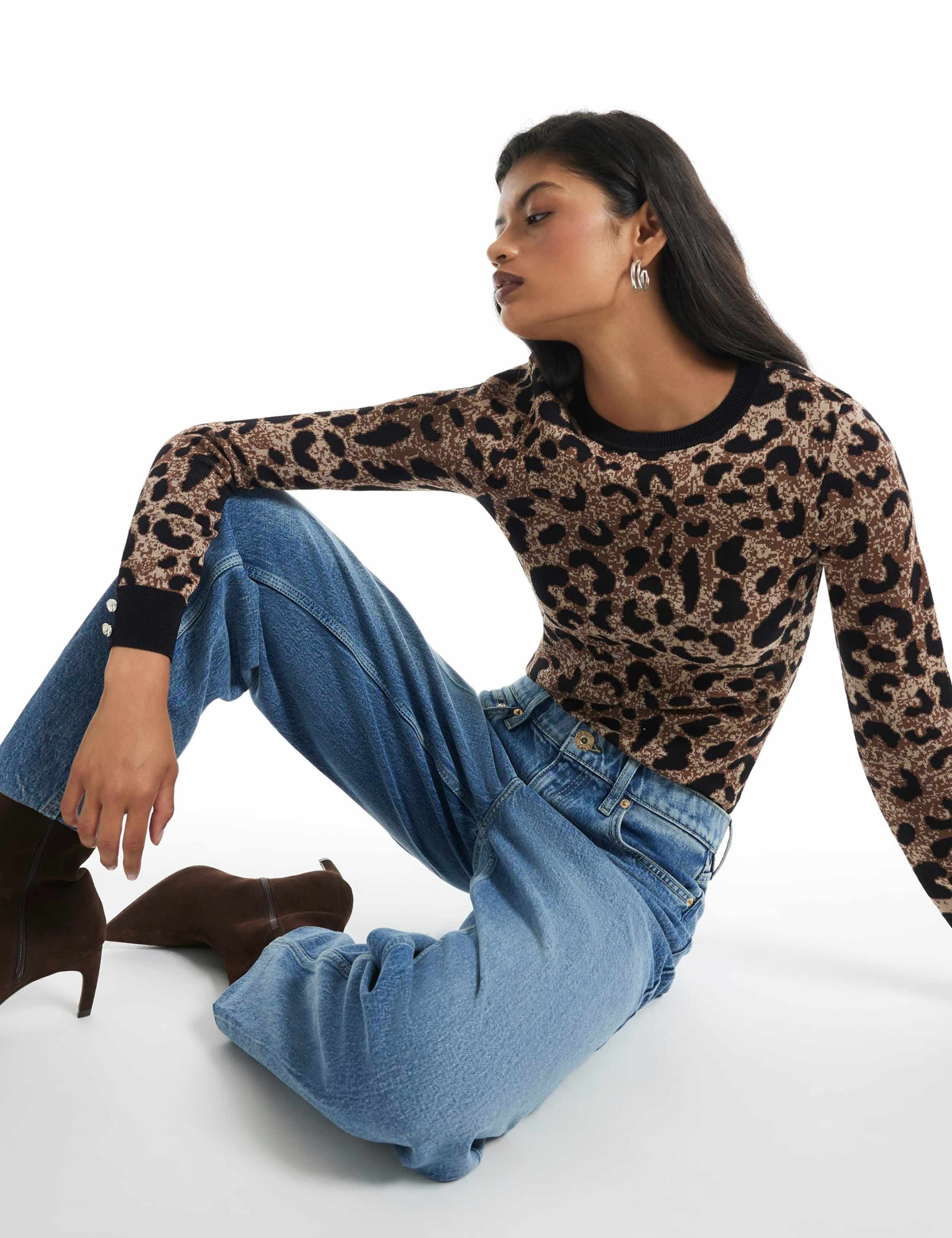 Animal Print Ribbed Layered Trim Top 2 of 6