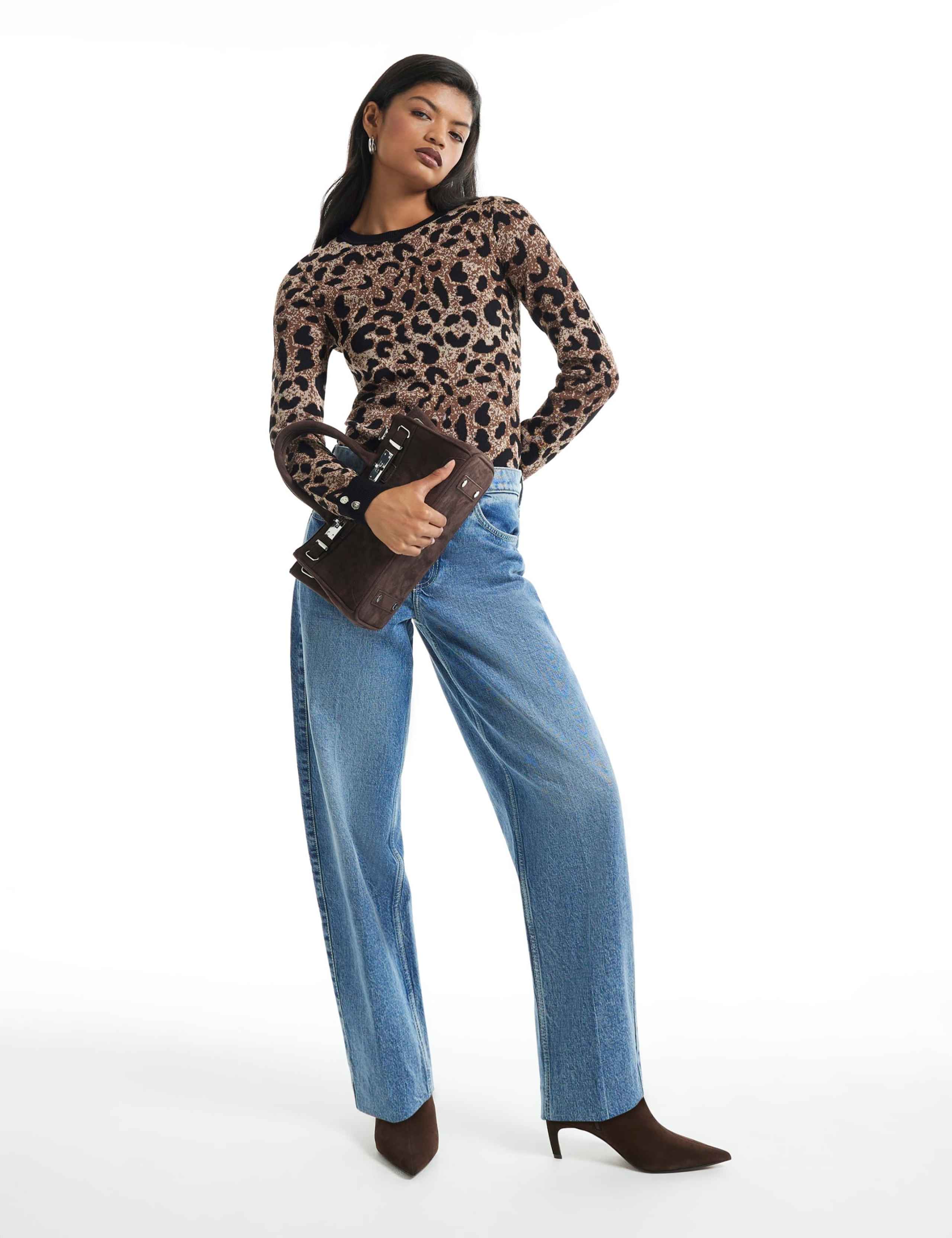 Animal Print Ribbed Layered Trim Top 5 of 6