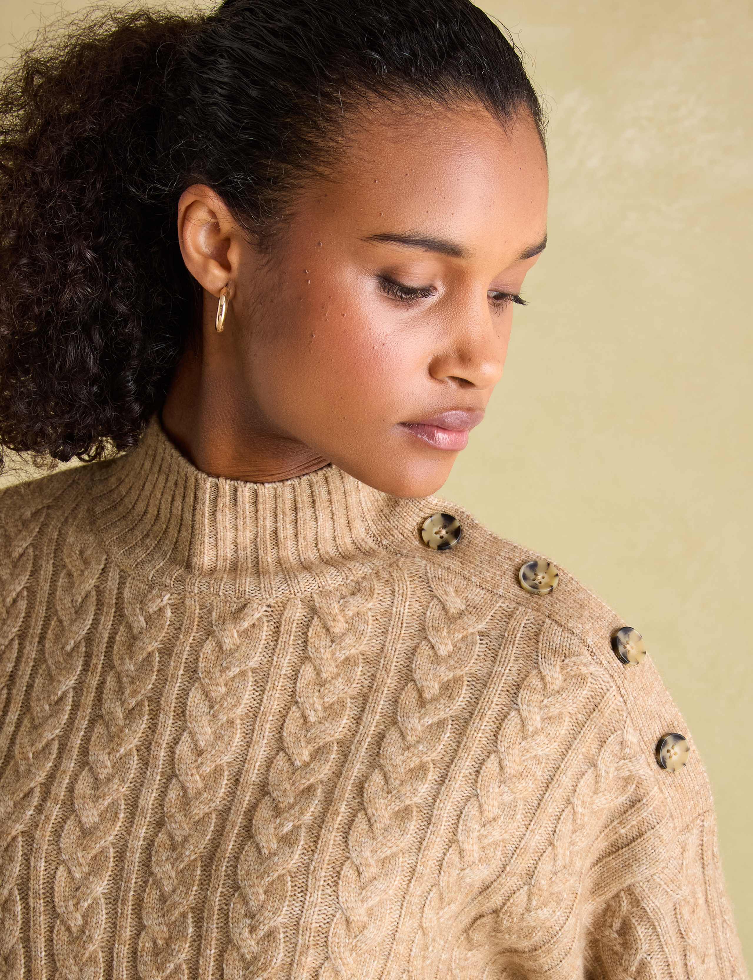 Cable Knit High Neck Jumper with Wool 4 of 5