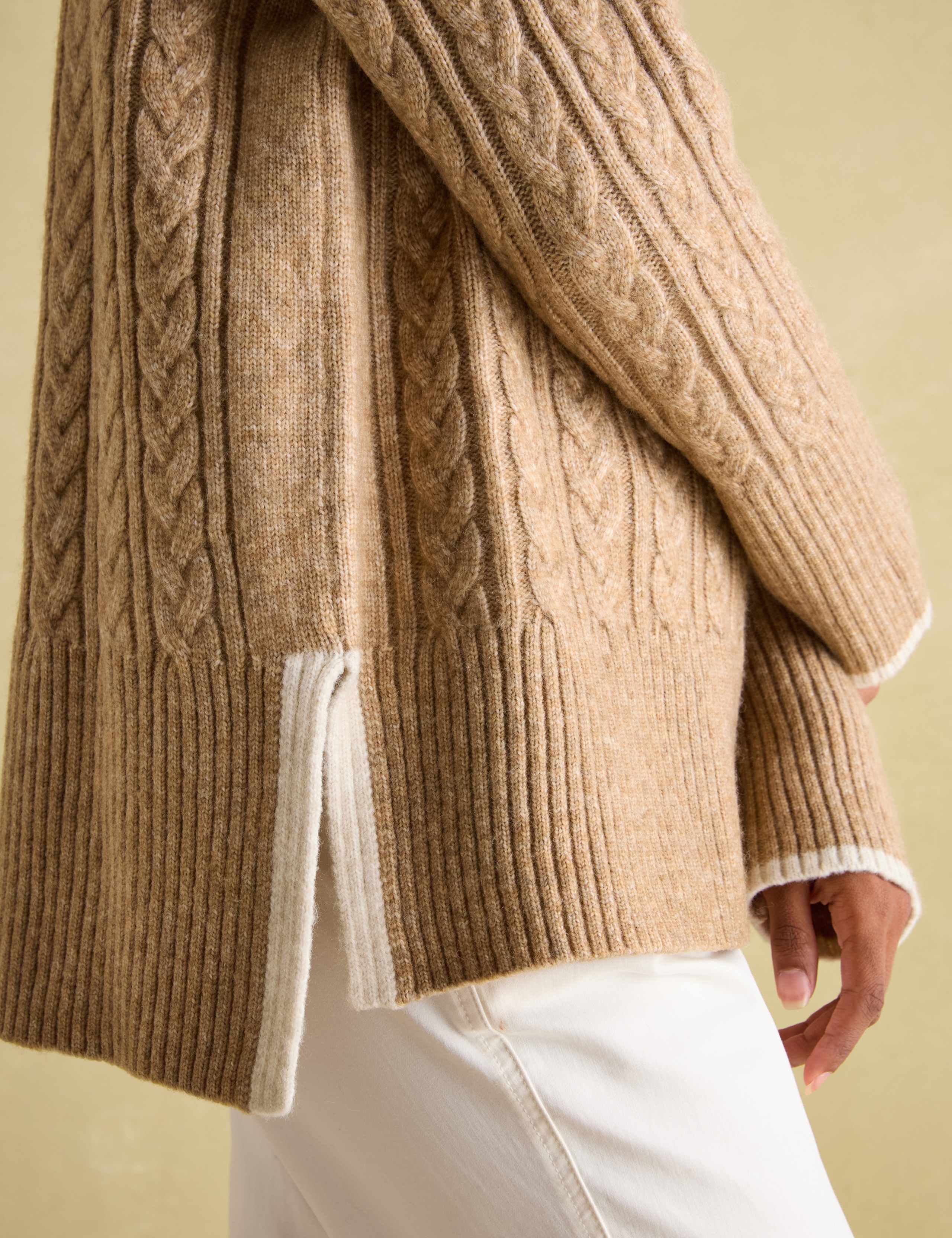 Cable Knit High Neck Jumper with Wool 5 of 5