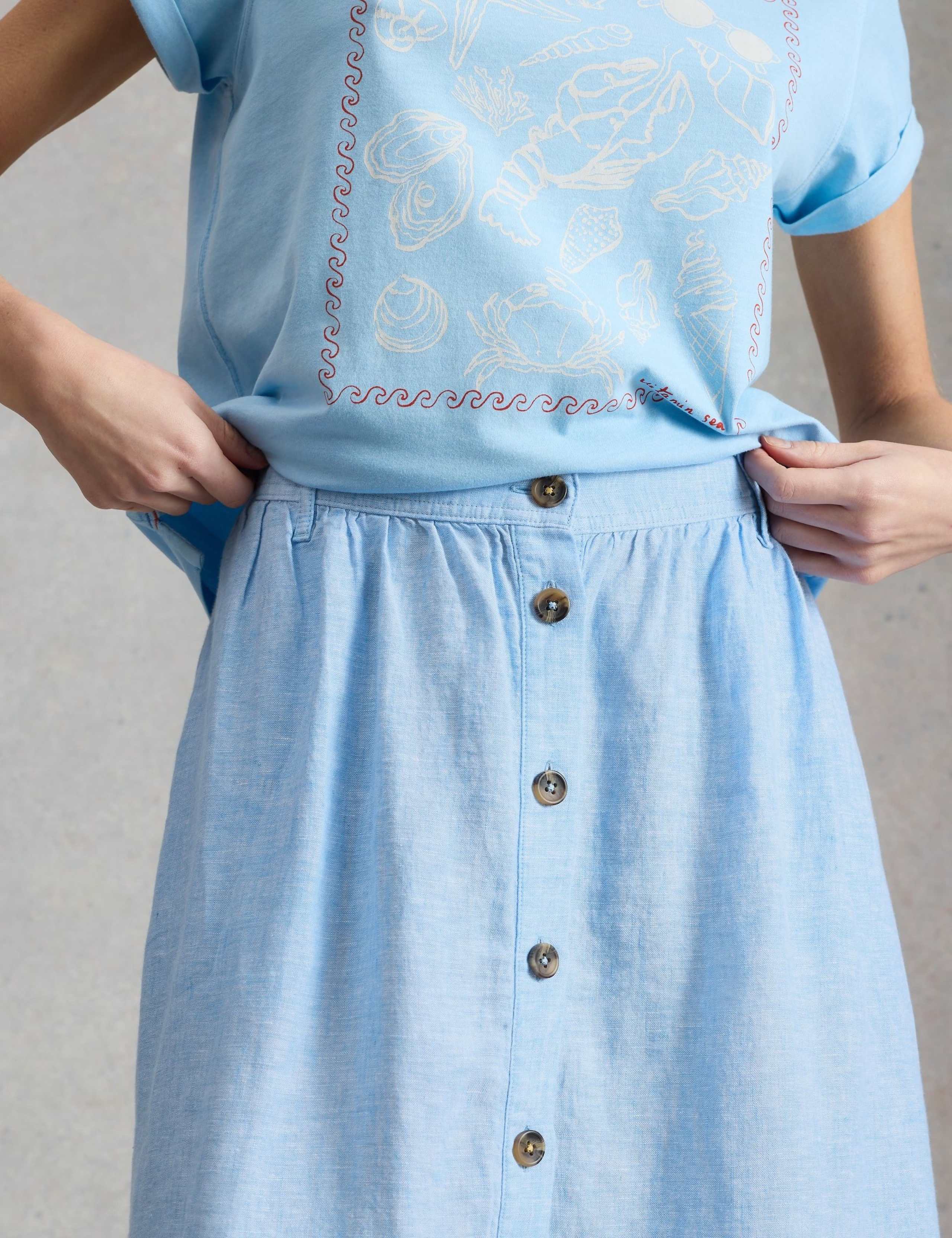 Pure Linen Button Front Midi A-Line Skirt 4 of 6