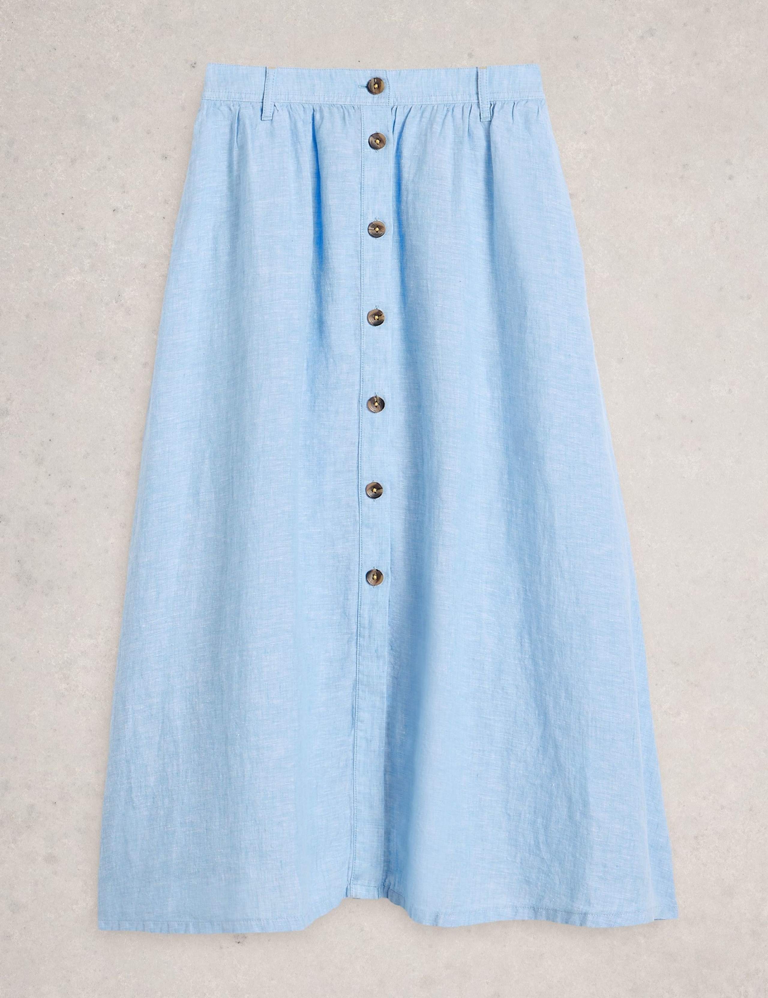 Pure Linen Button Front Midi A-Line Skirt 2 of 6