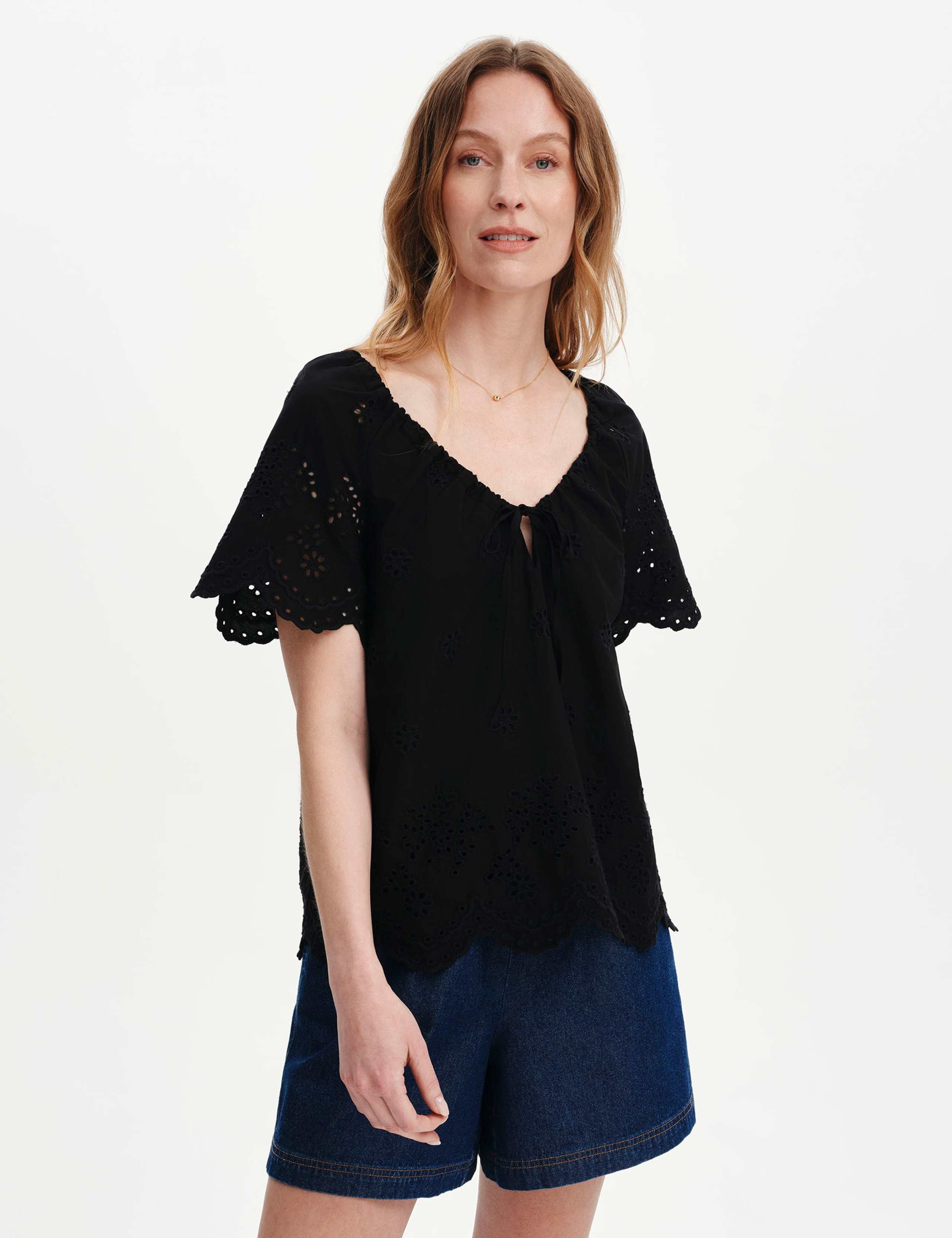 Pure Cotton Embroidered Drawstring Top 1 of 6