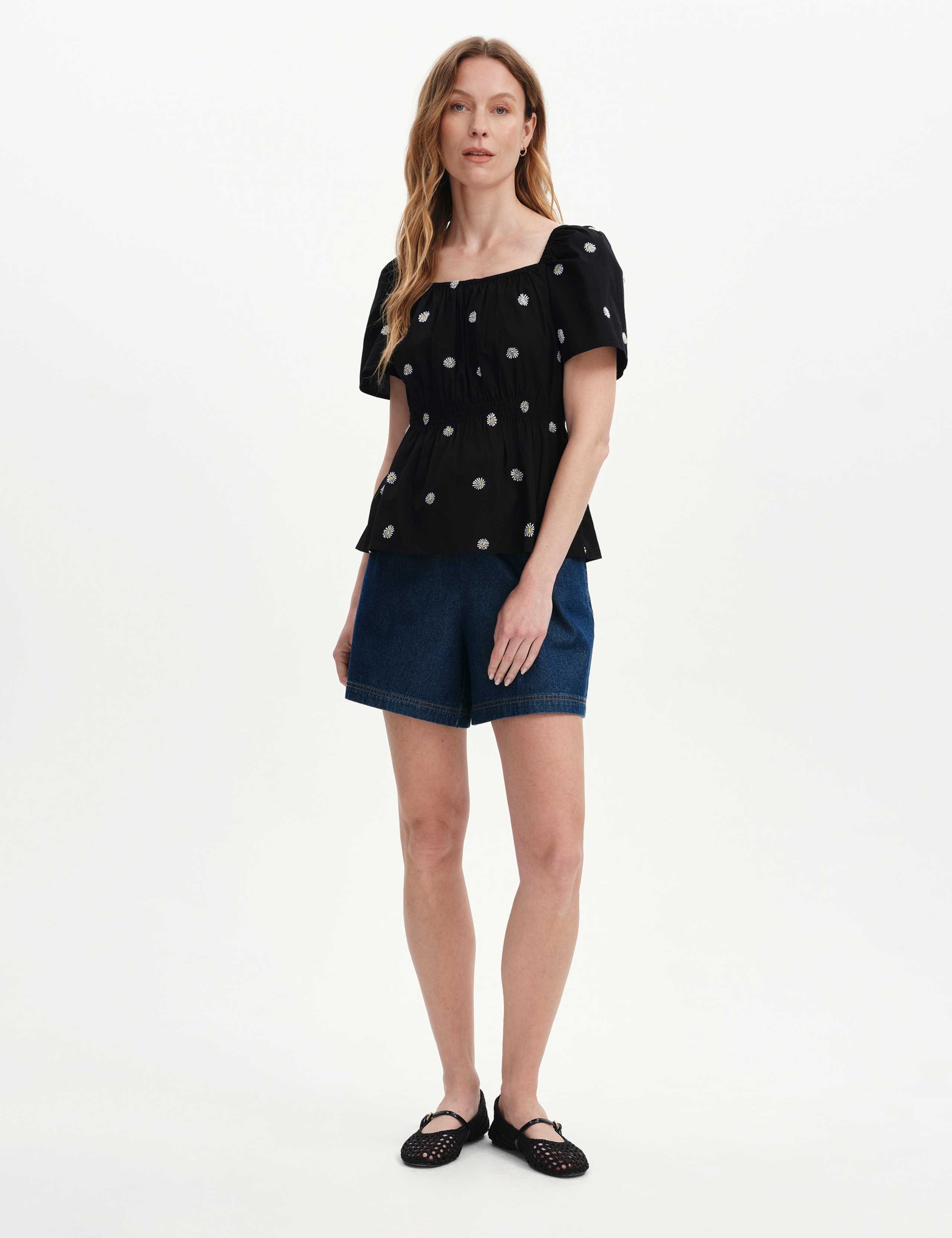 Pure Cotton Floral Embroidered Peplum Top 2 of 6