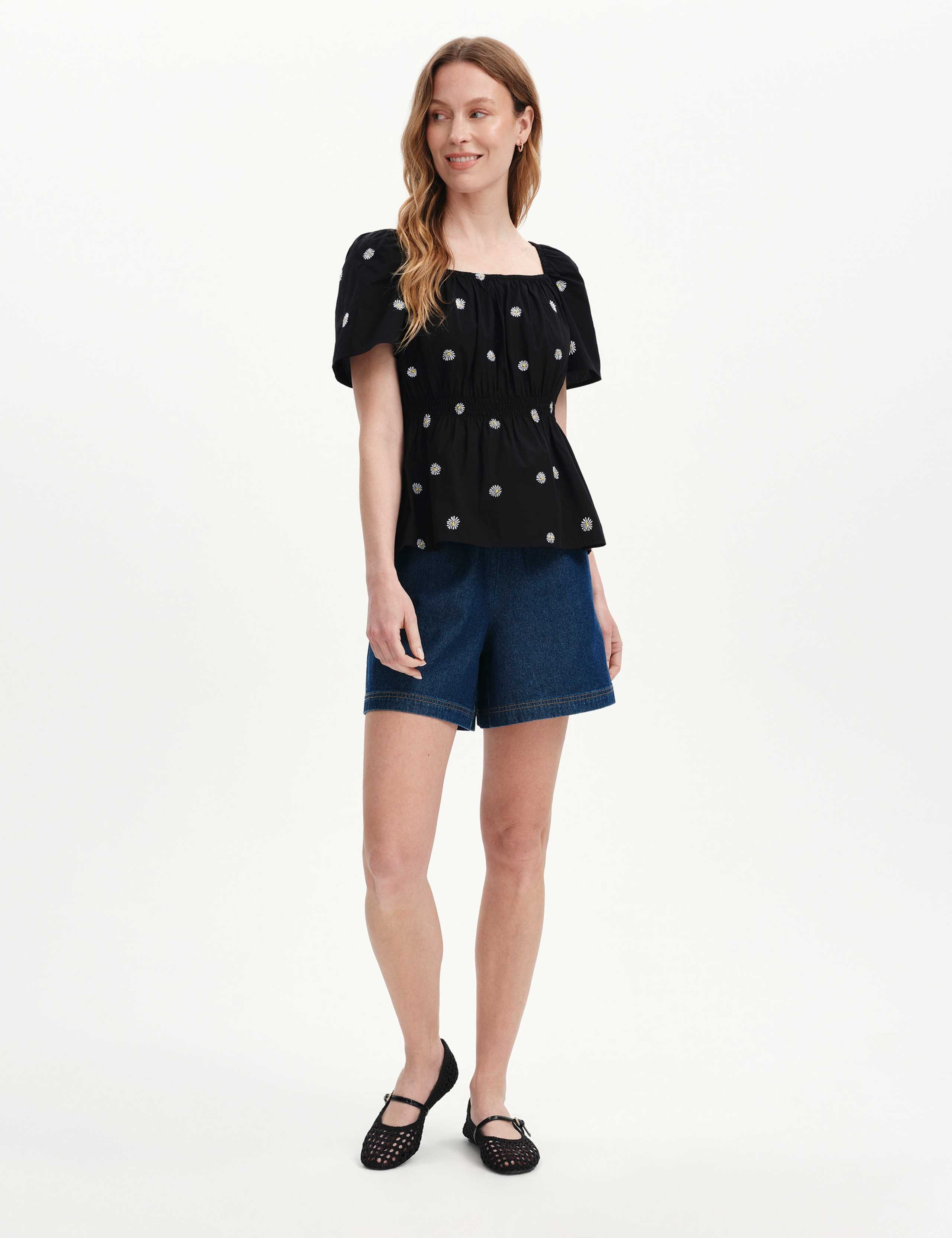 Pure Cotton Floral Embroidered Peplum Top 3 of 6