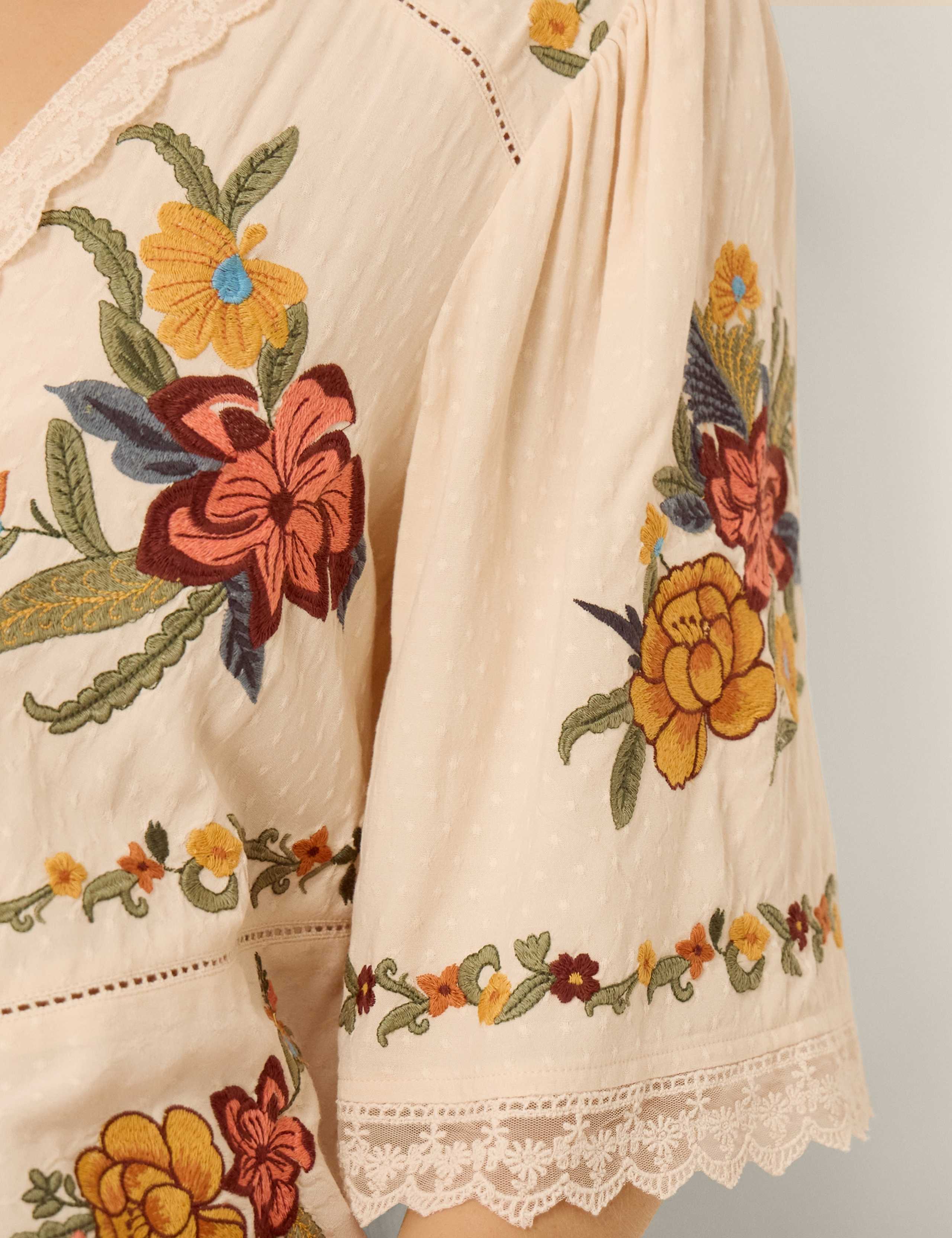 Floral Embroidered Tie Front V-Neck Blouse 5 of 5