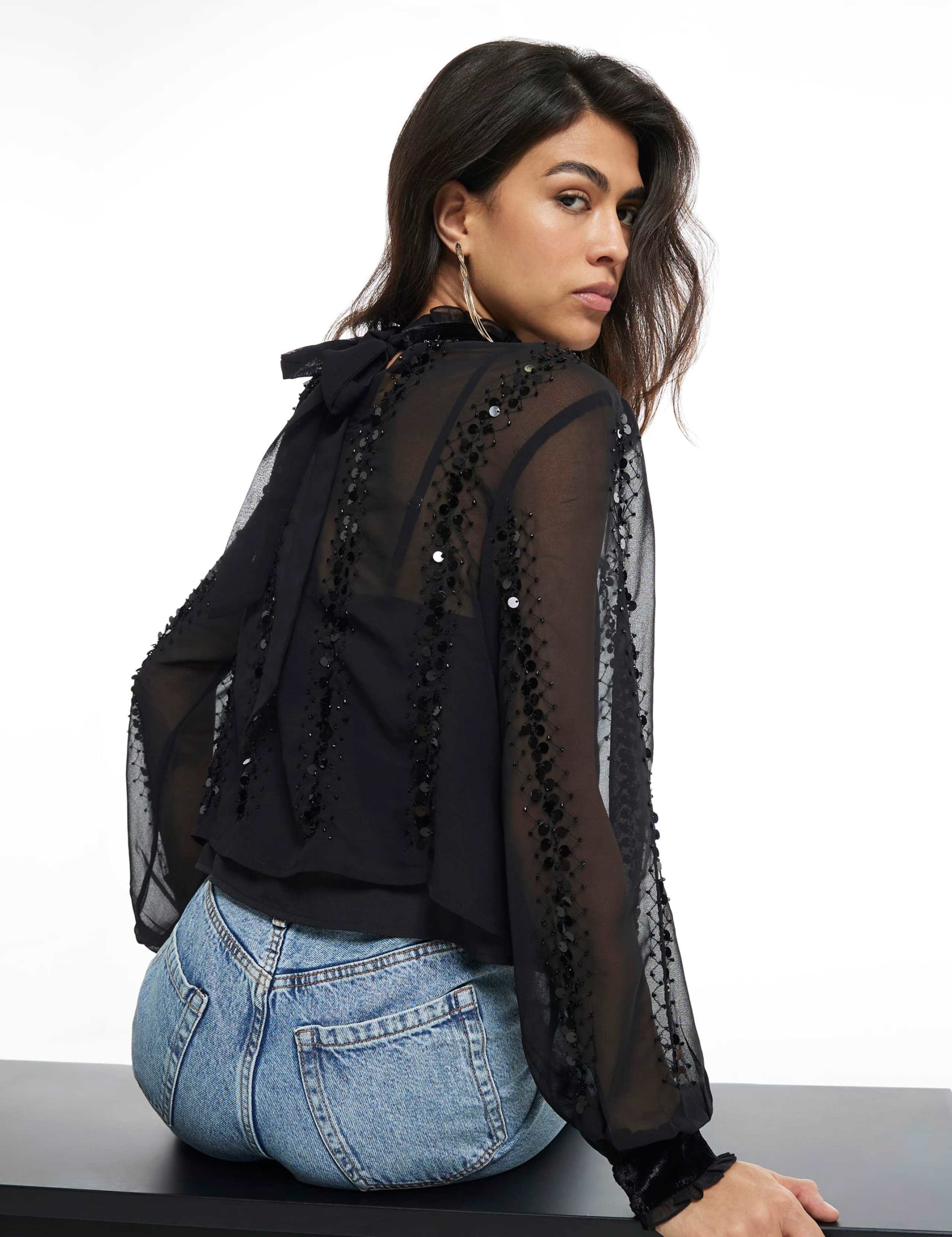 Sequin Roll Neck Tie Back Top 3 of 3