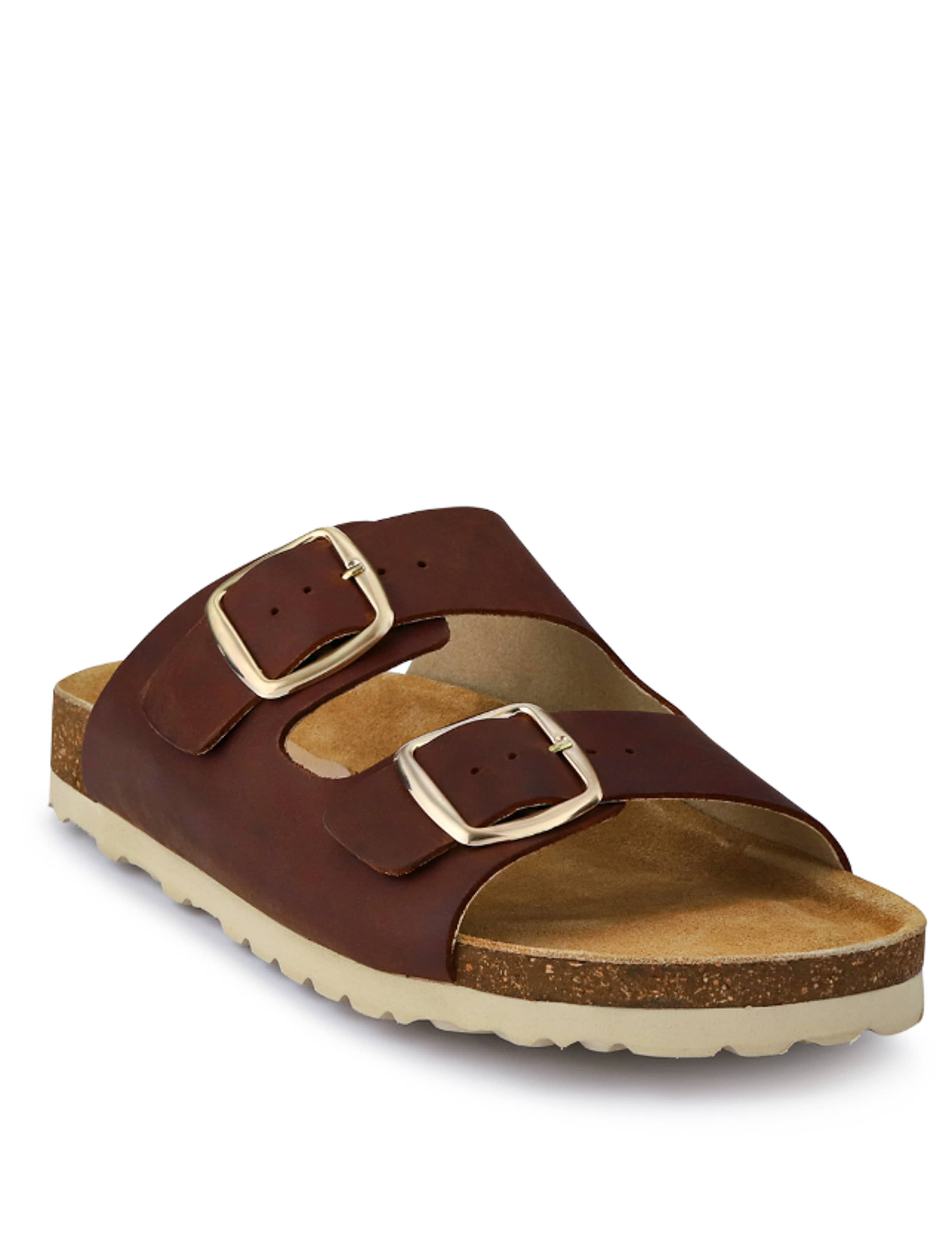 Leather Metallic Buckle Flat Sandals 5 of 7