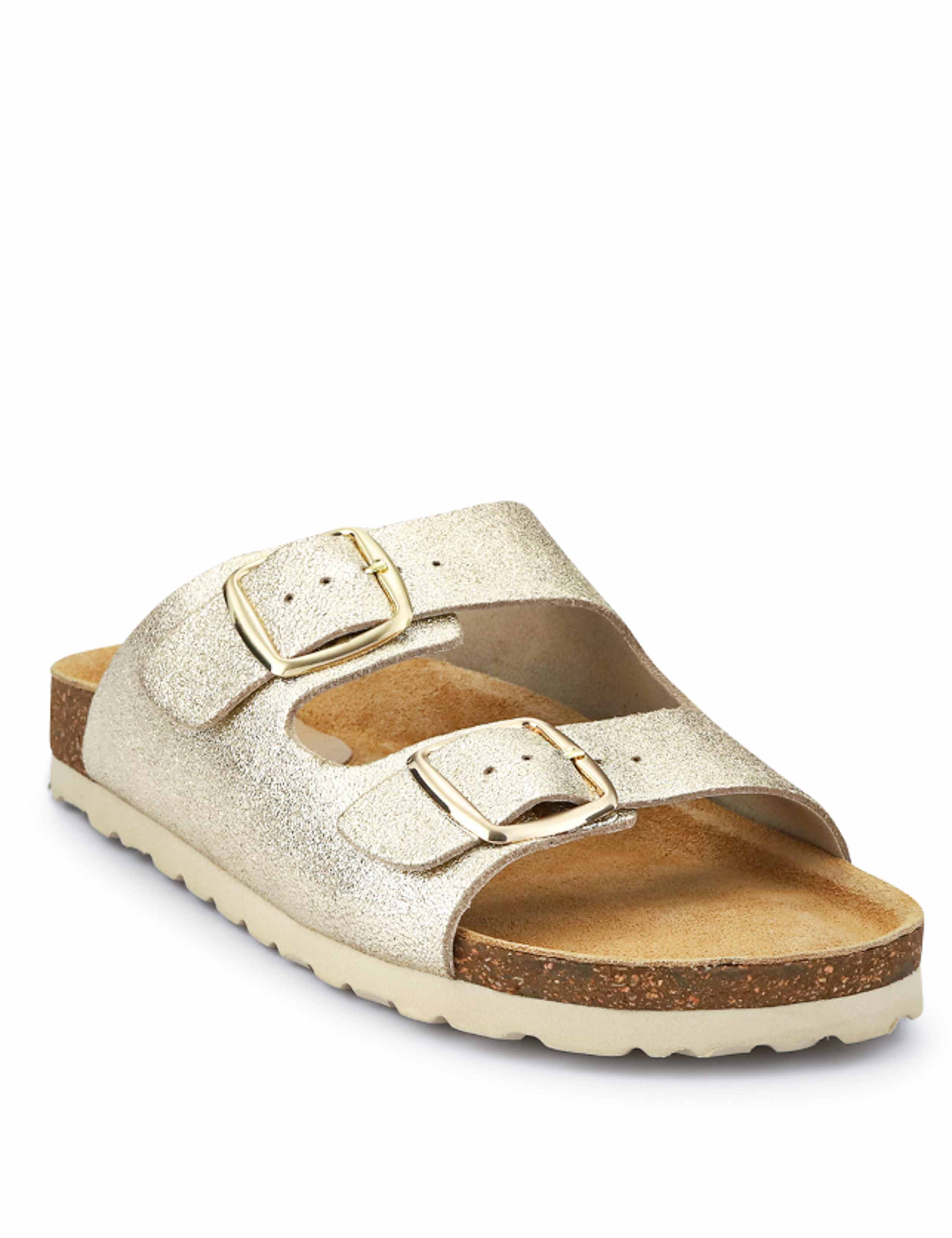 Leather Metallic Buckle Flat Sandals 3 of 7