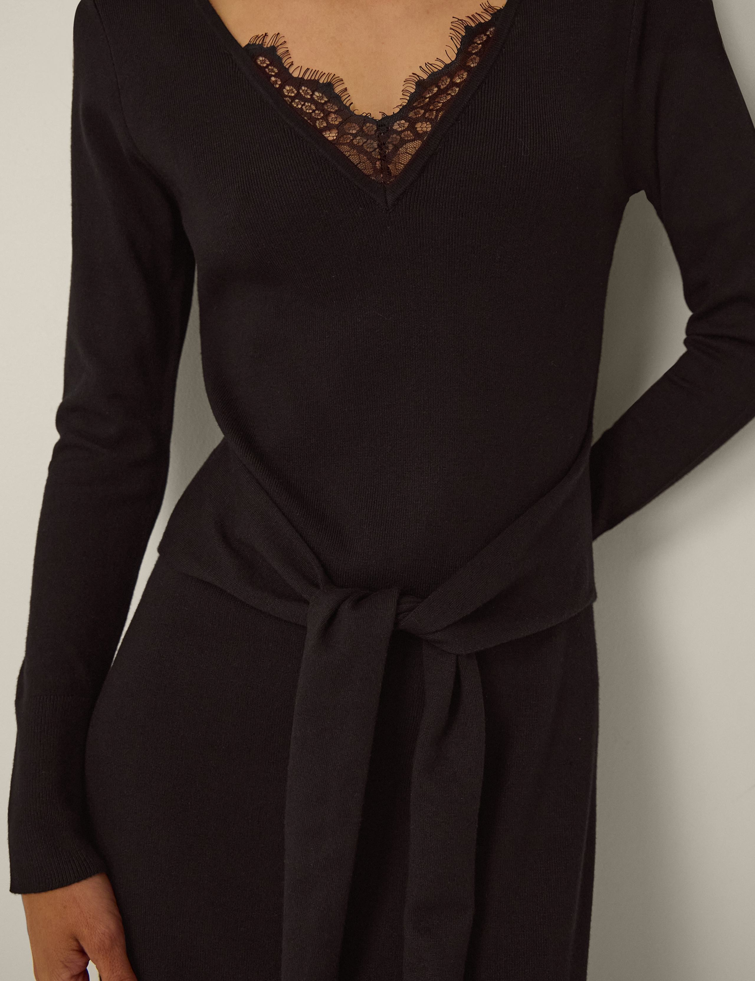 V-Neck Belted Midi Knitted Dress 5 of 5