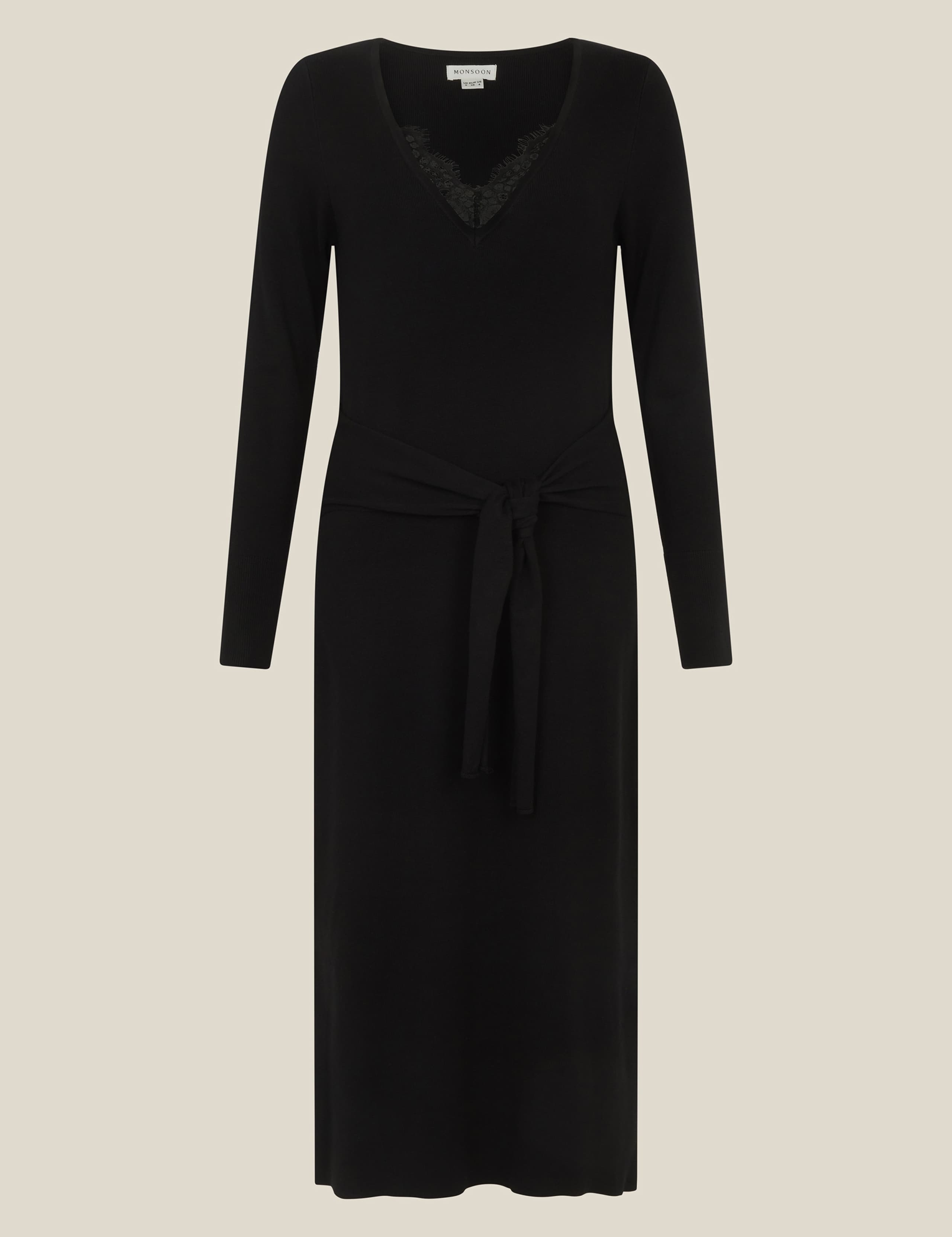 V-Neck Belted Midi Knitted Dress 2 of 5