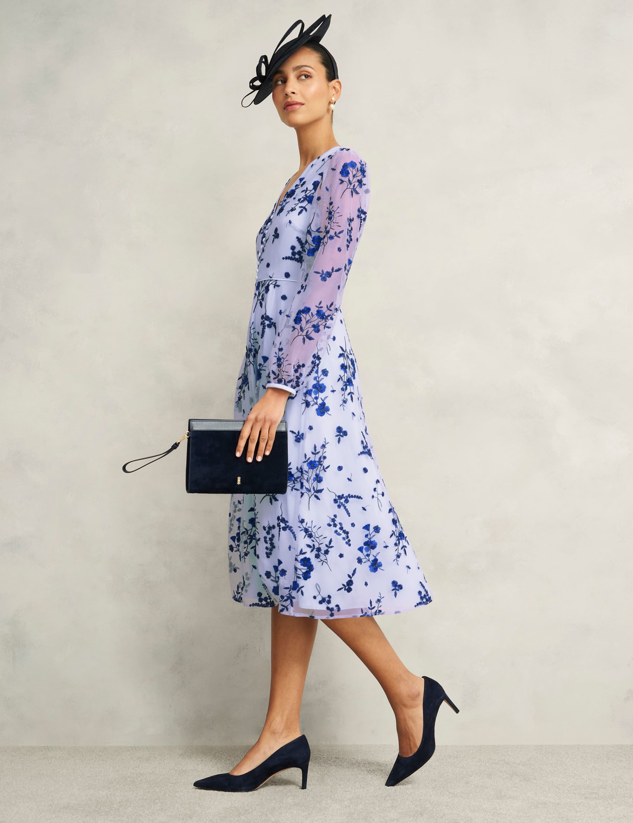 Embroidered V-Neck Midi Skater Dress 4 of 7