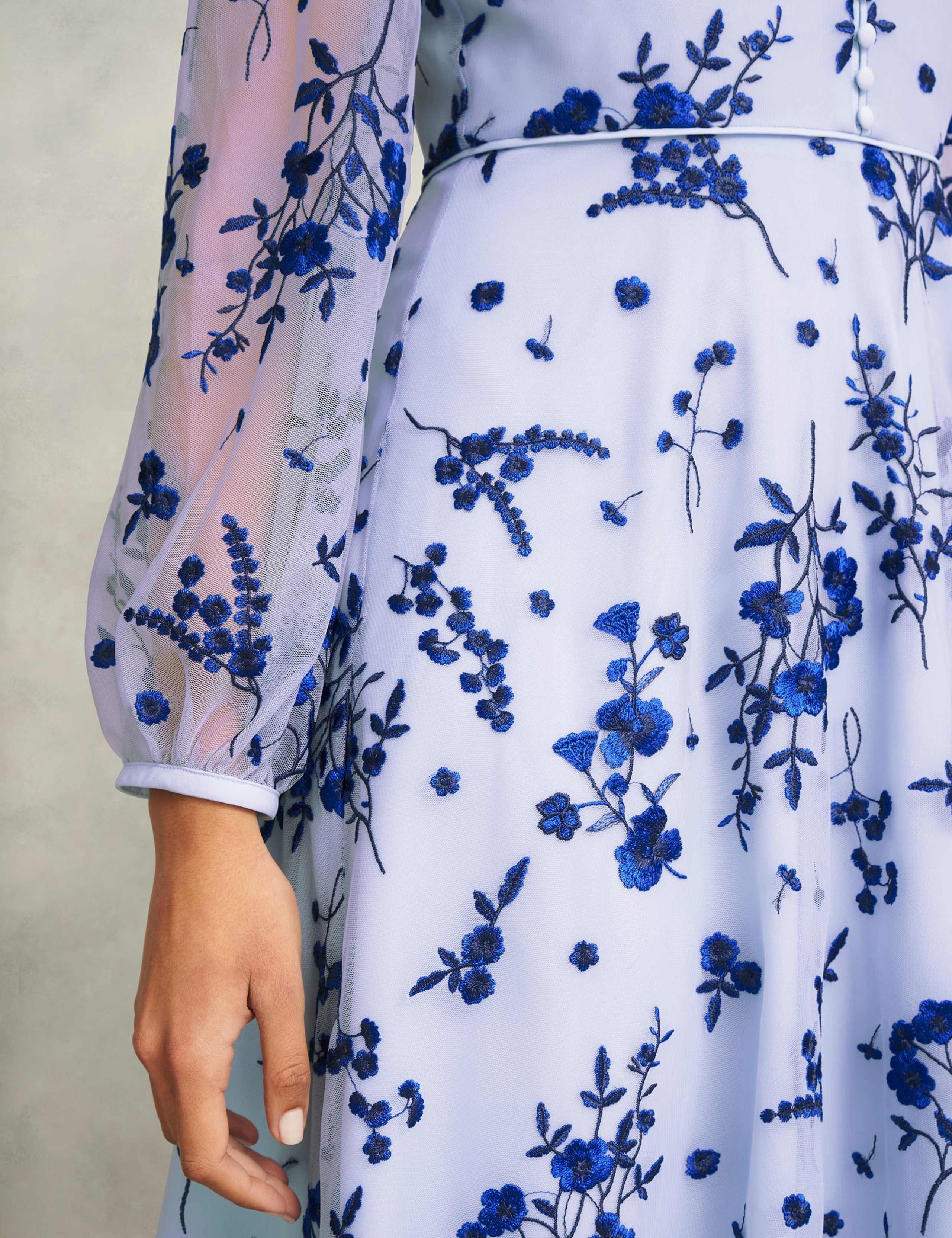 Embroidered V-Neck Midi Skater Dress 6 of 7