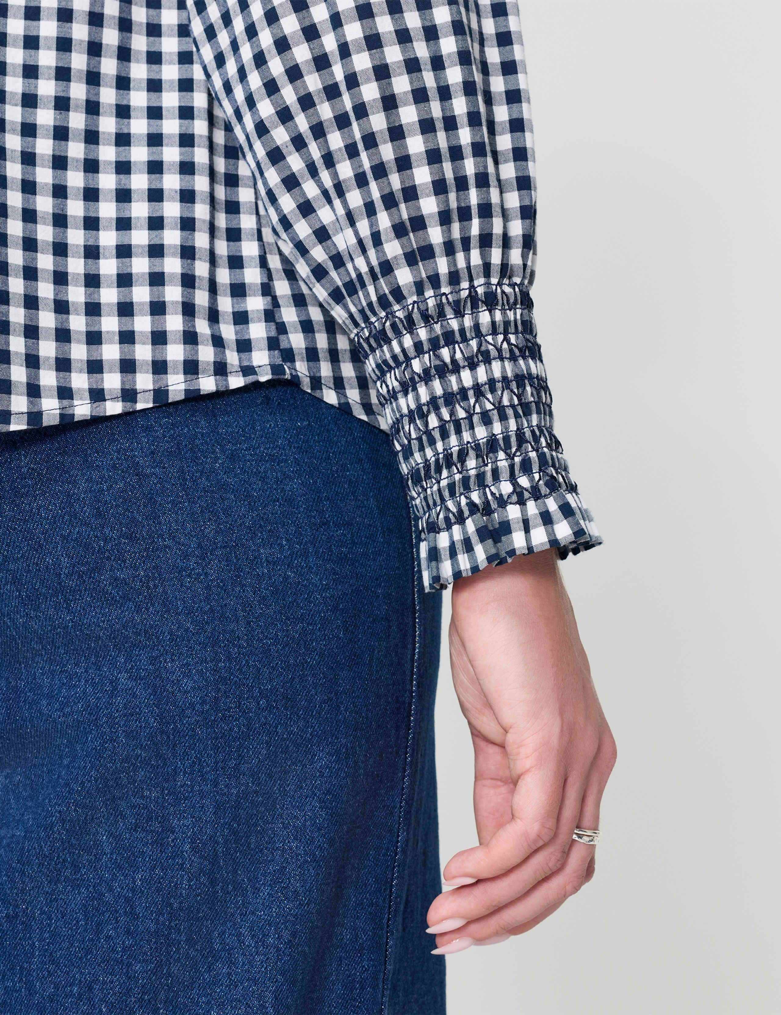 Pure Cotton Gingham V-Neck Blouse 2 of 5