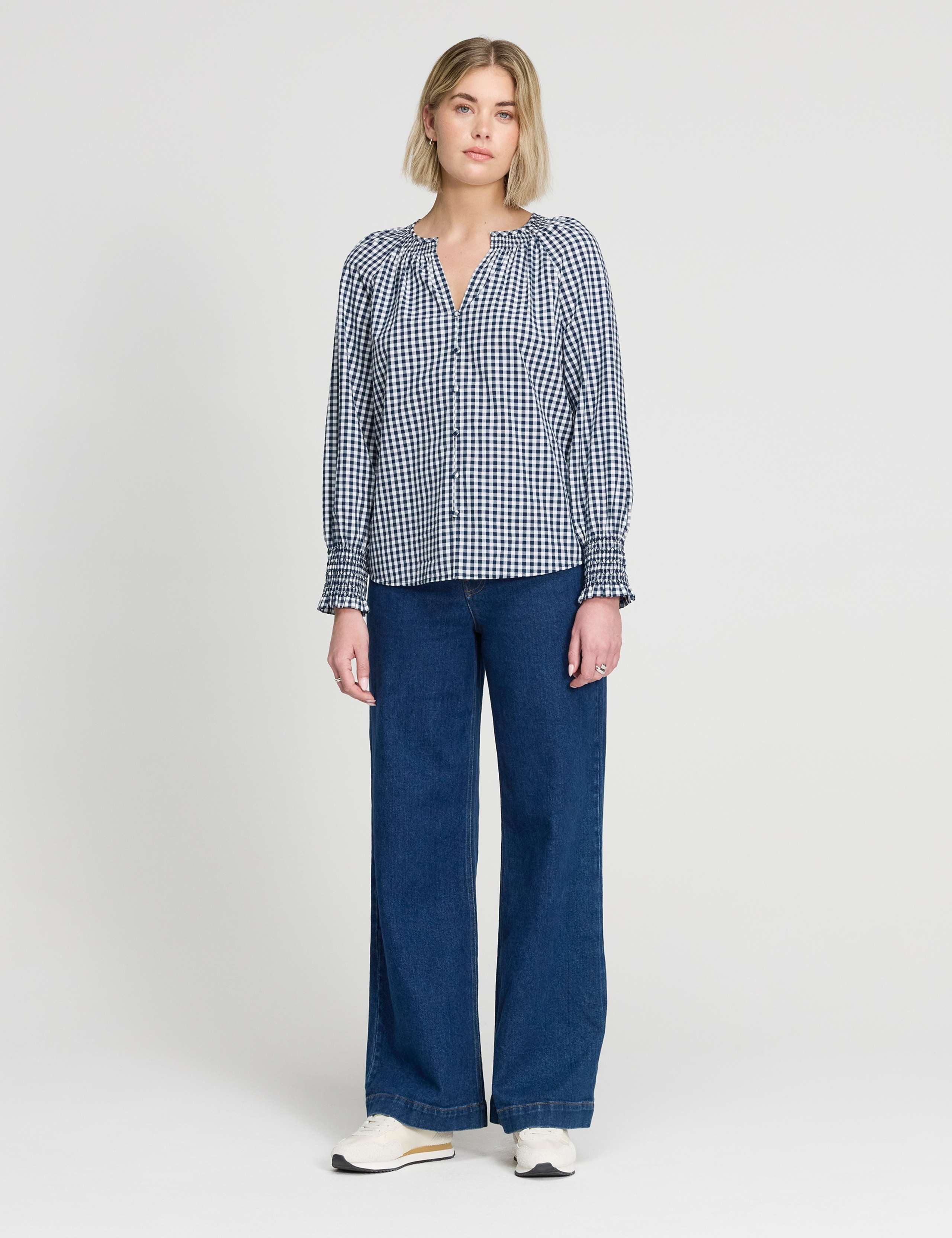 Pure Cotton Gingham V-Neck Blouse 3 of 5