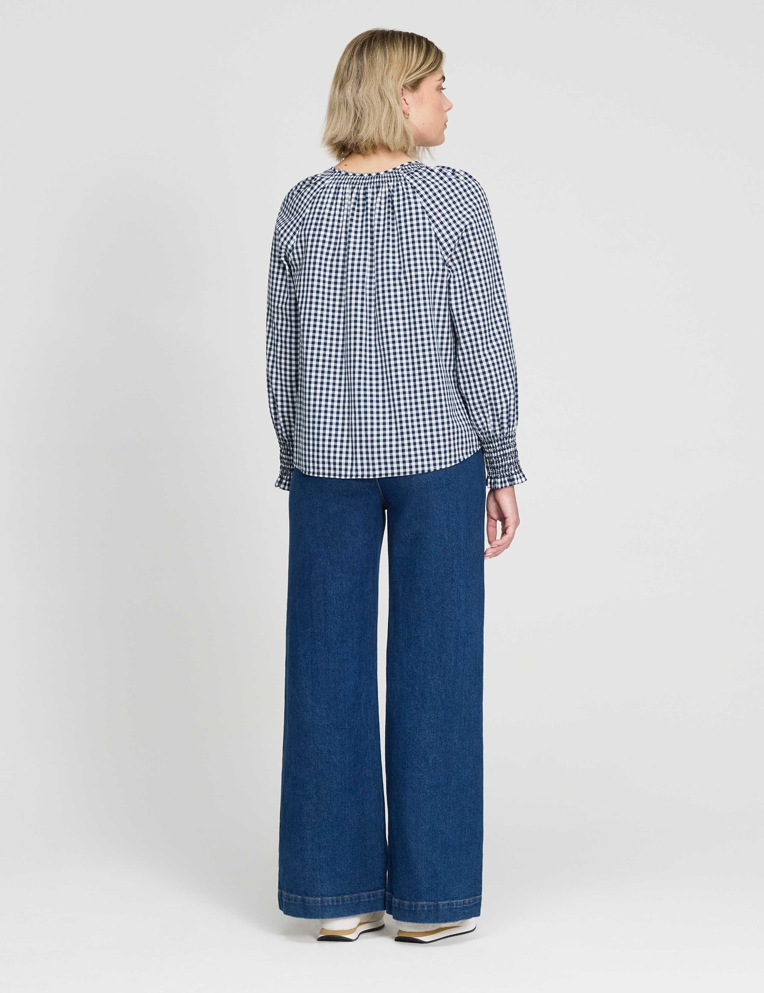 Pure Cotton Gingham V-Neck Blouse 5 of 5