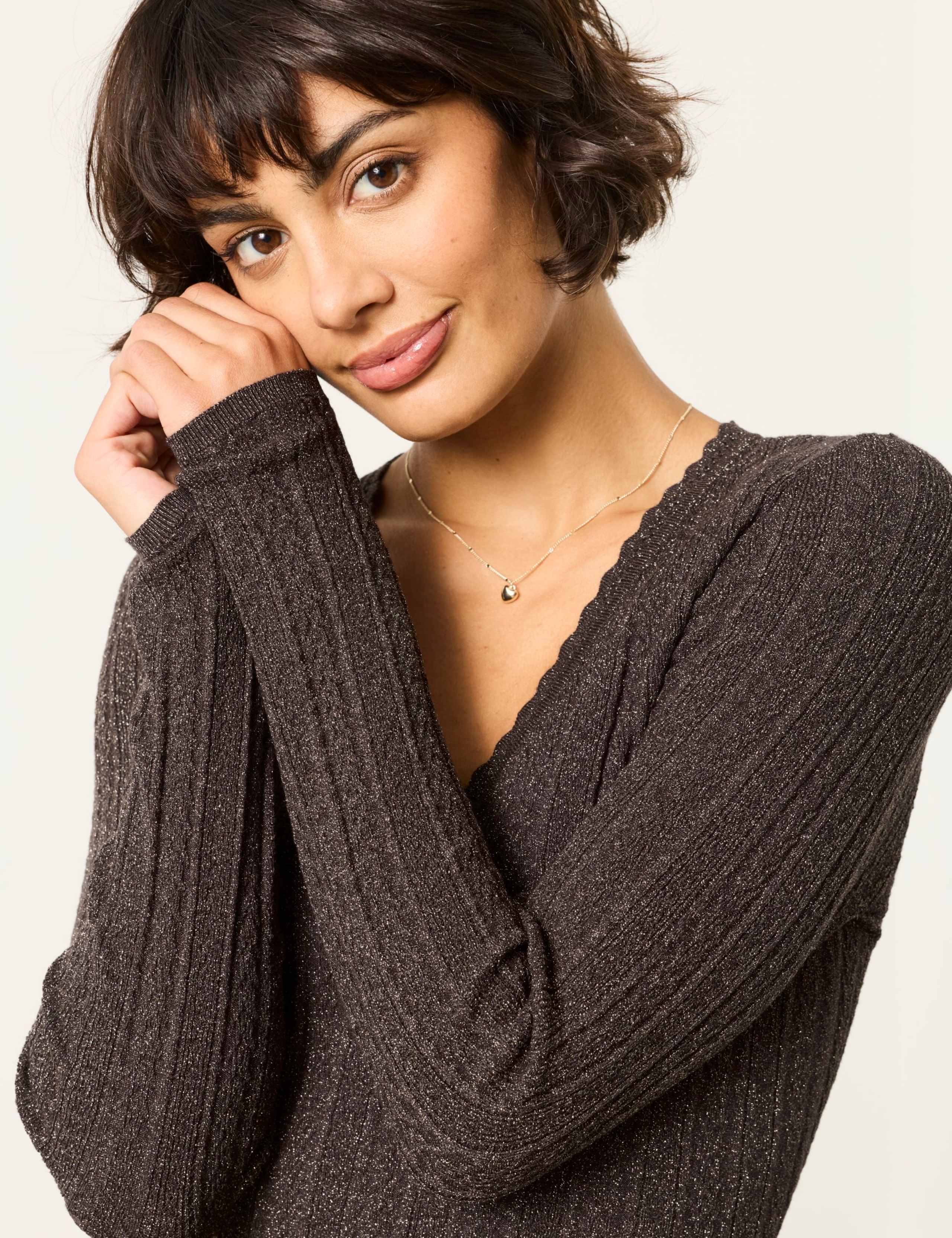 Merino Wool Rich Sparkly V Neck Jumper 6 of 7