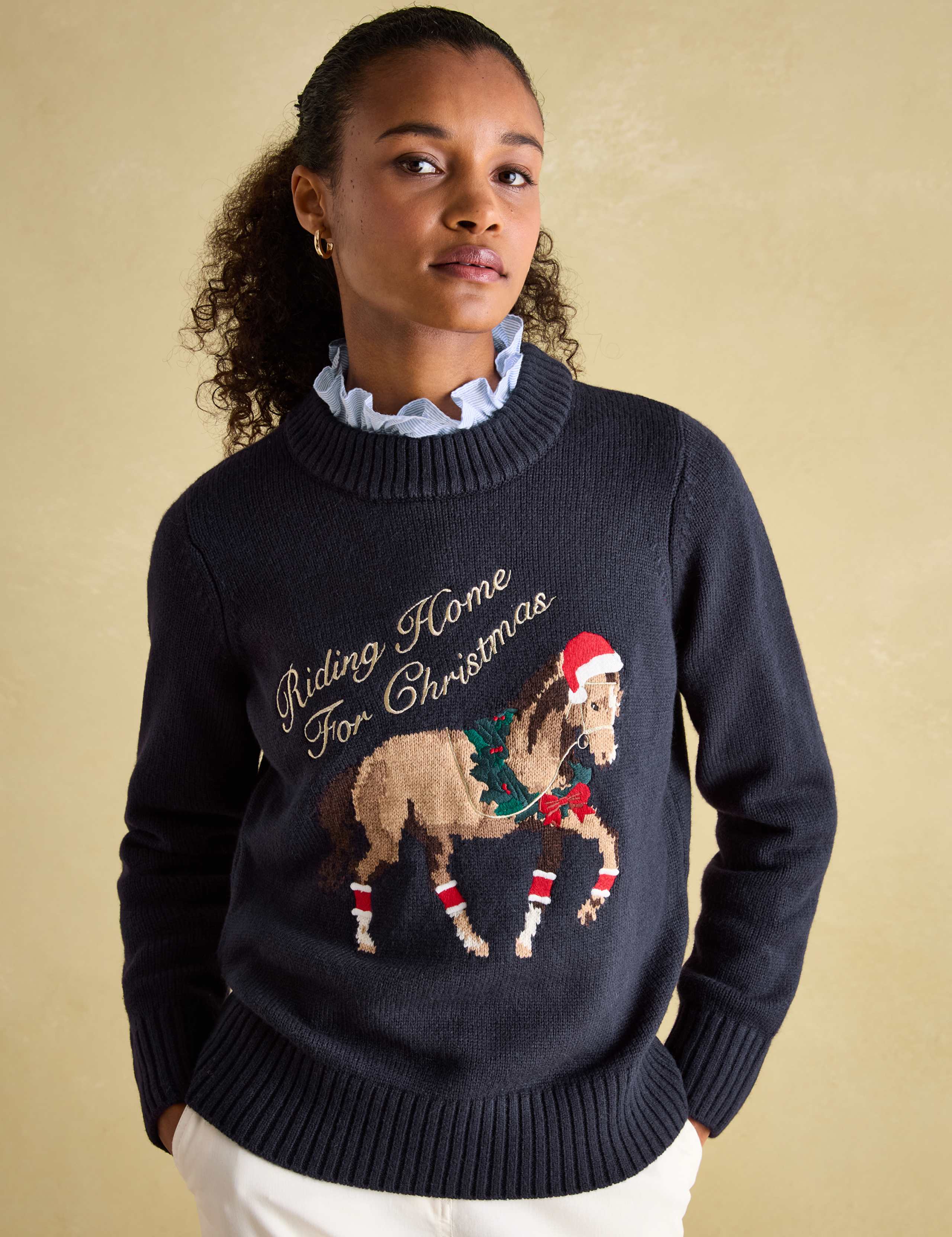Embroidered Crew Neck Jumper with Wool 1 of 6