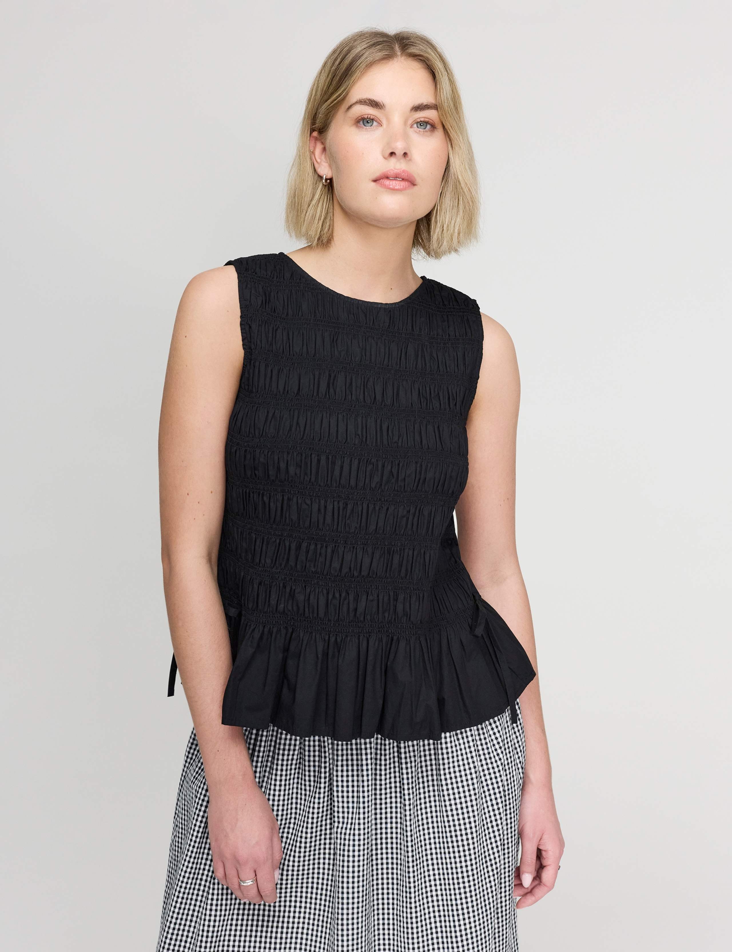 Pure Cotton Shirred Peplum Top 2 of 5