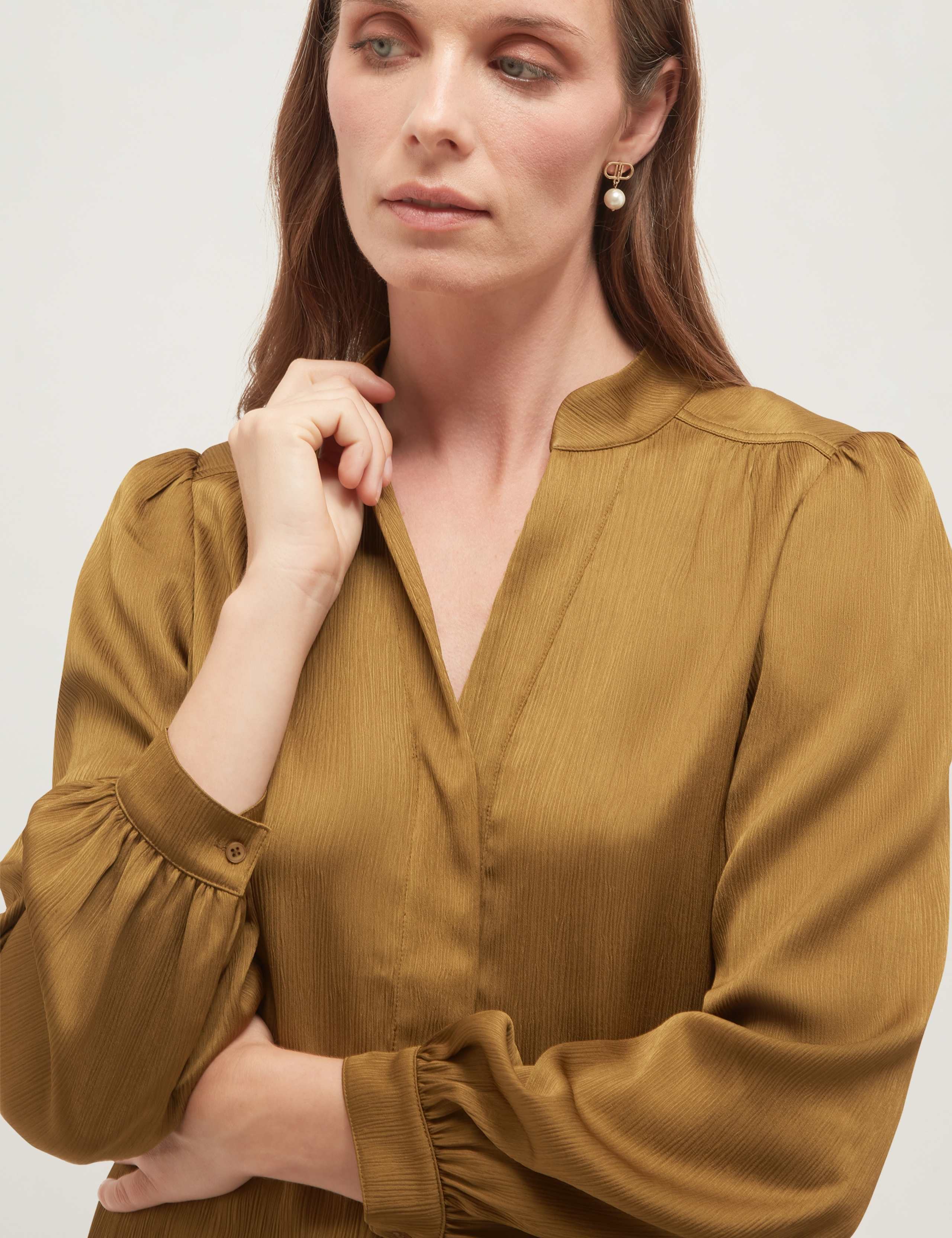 Satin Textured Notch Neck Blouse 3 of 5