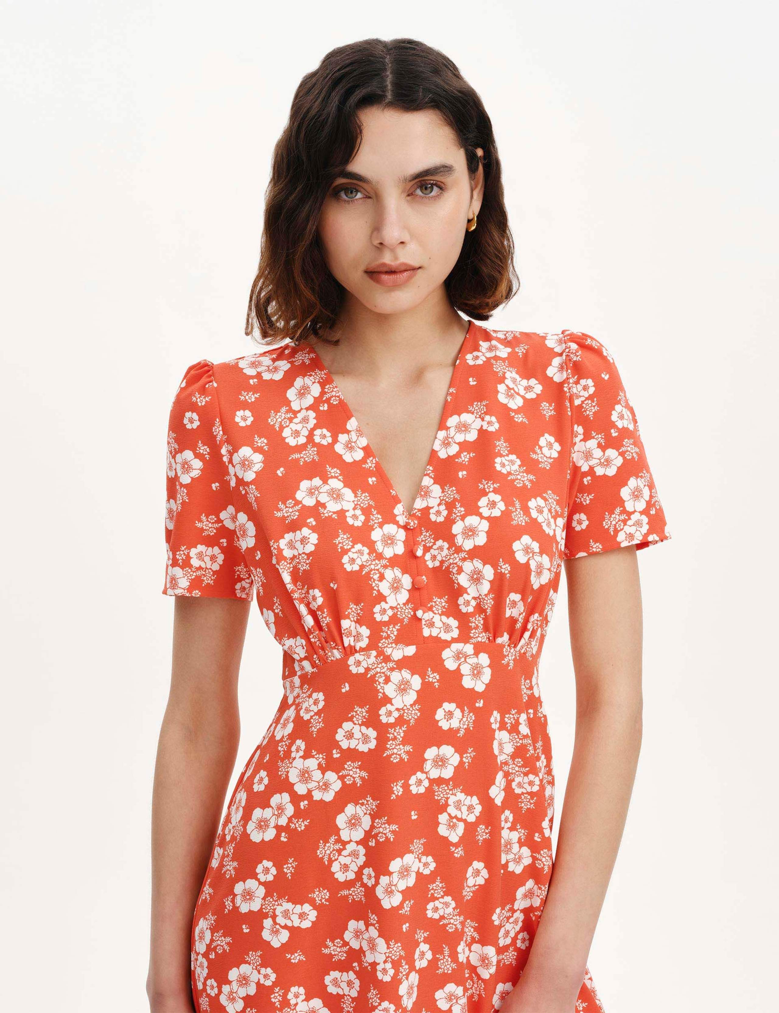 Floral V-Neck Midi Tea Dress 2 of 6