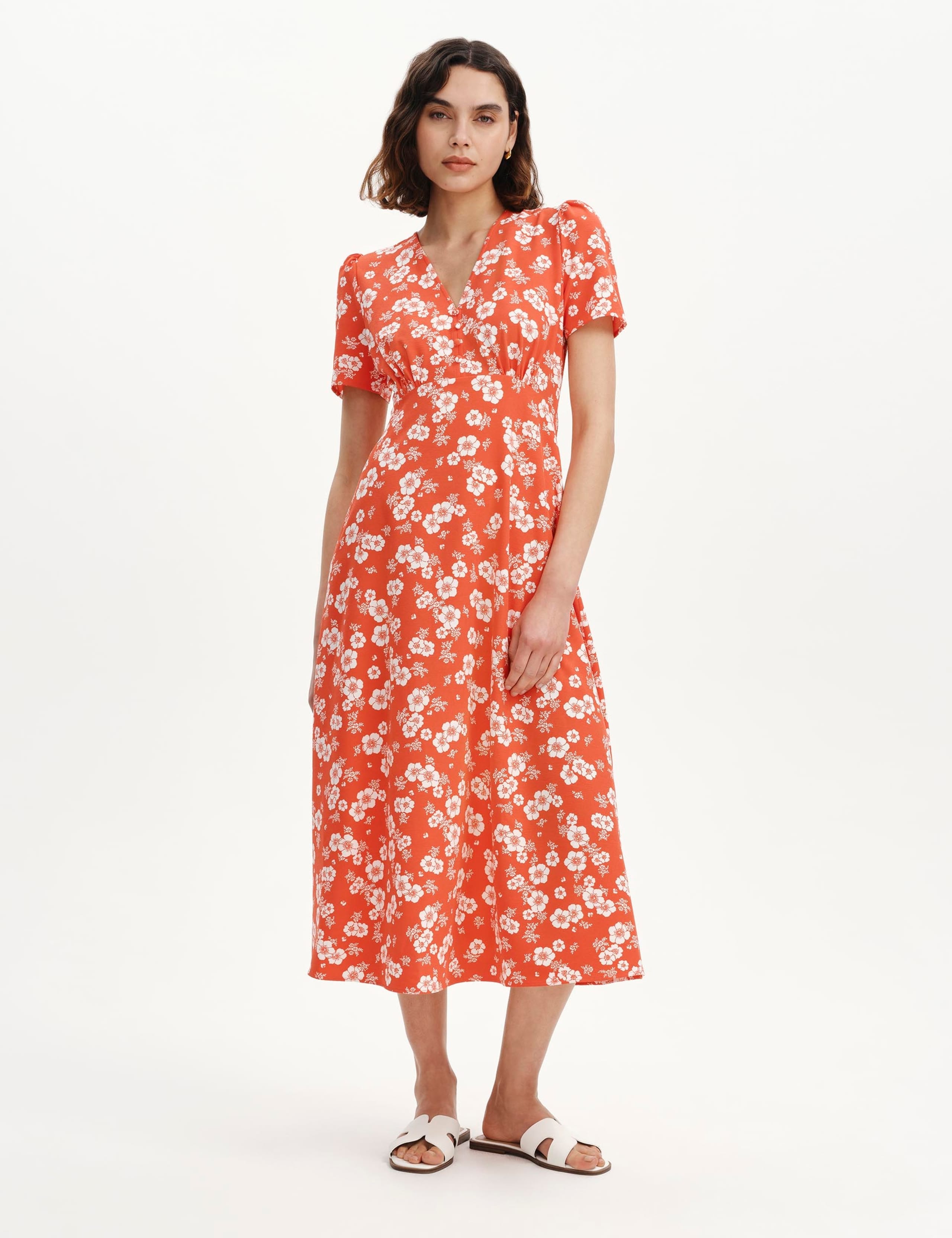 Floral V-Neck Midi Tea Dress 3 of 6