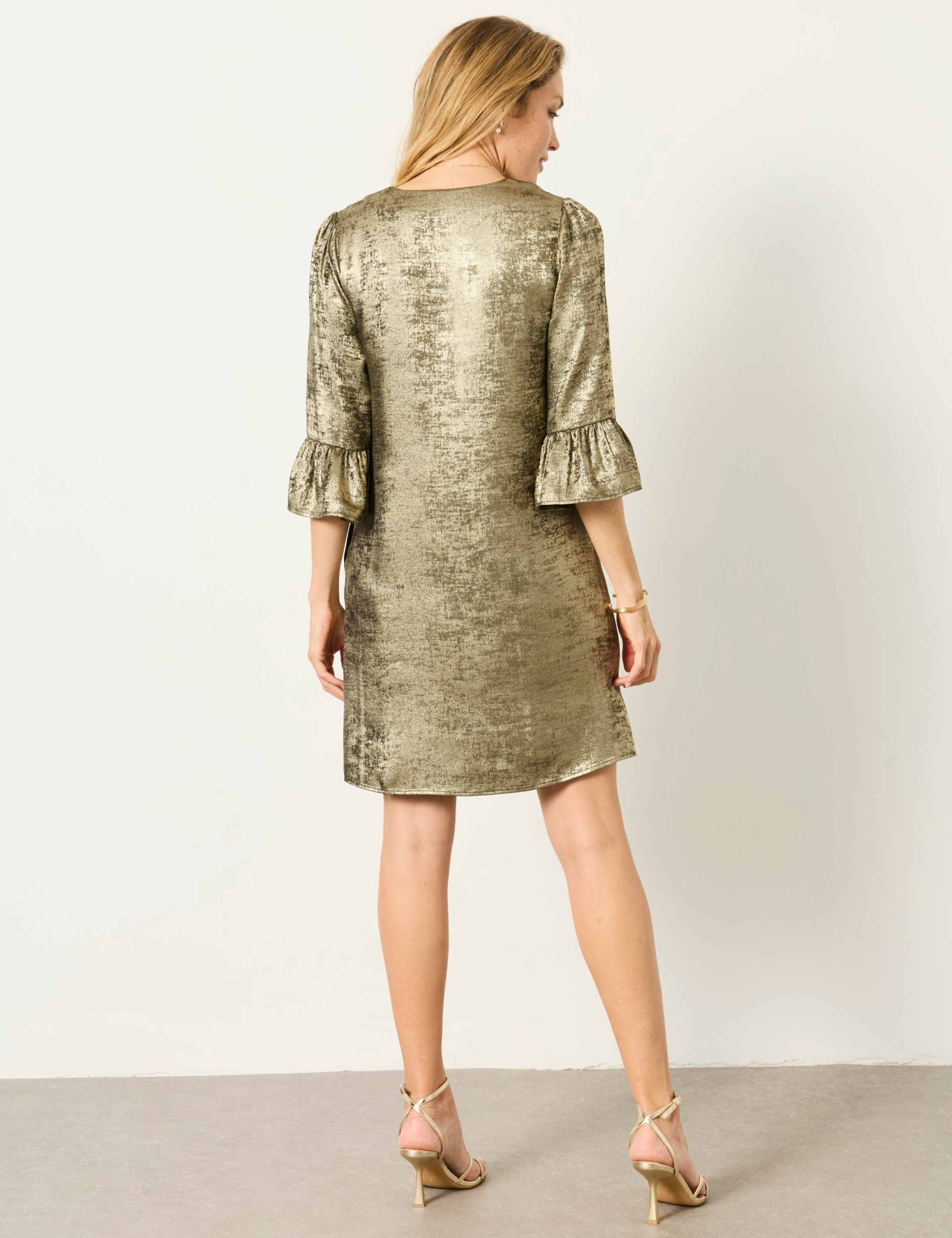 Metallic V-Neck Frill Cuff Mini Shift Dress 4 of 5