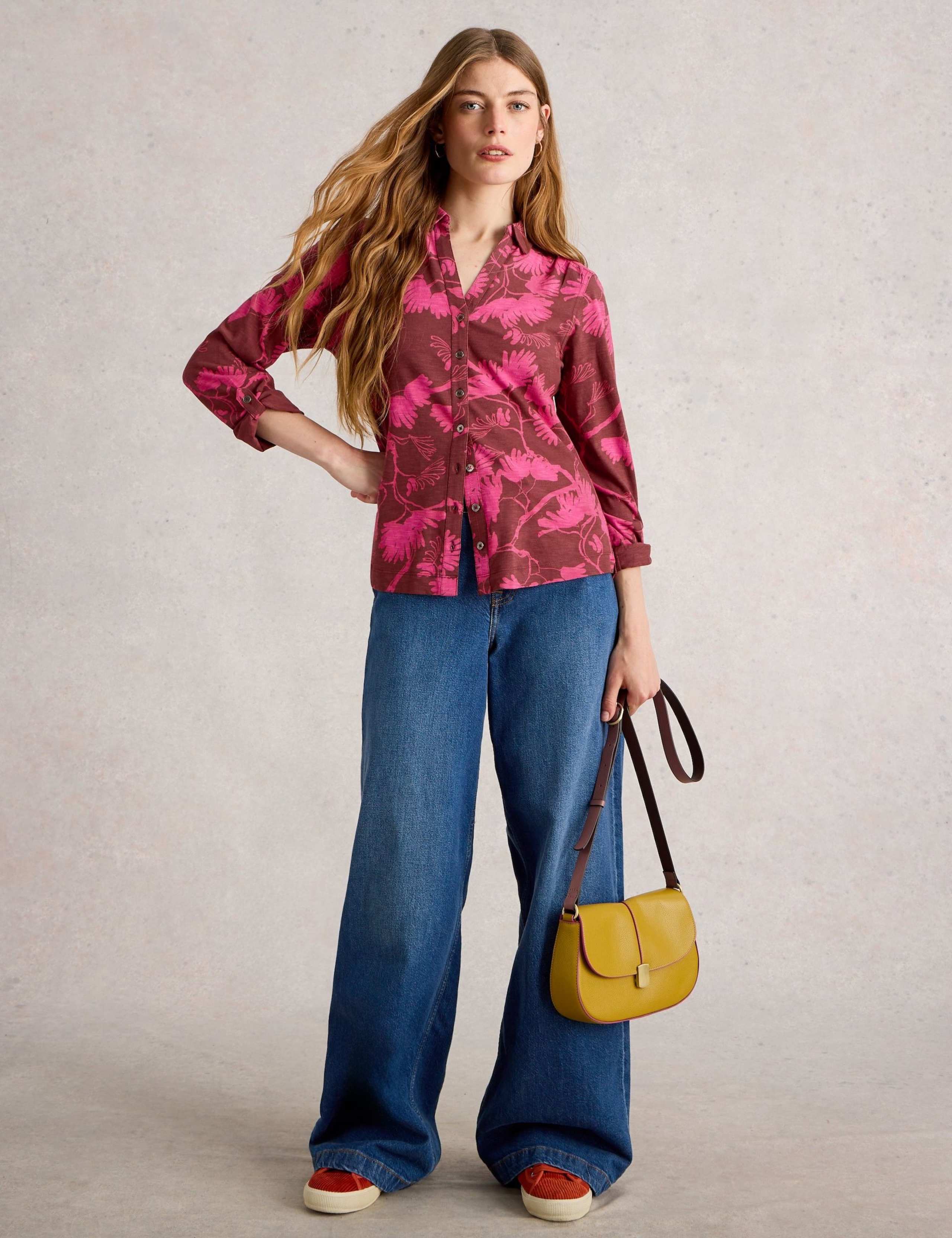 Pure Cotton Jersey Leaf Print Collared Shirt 1 of 6