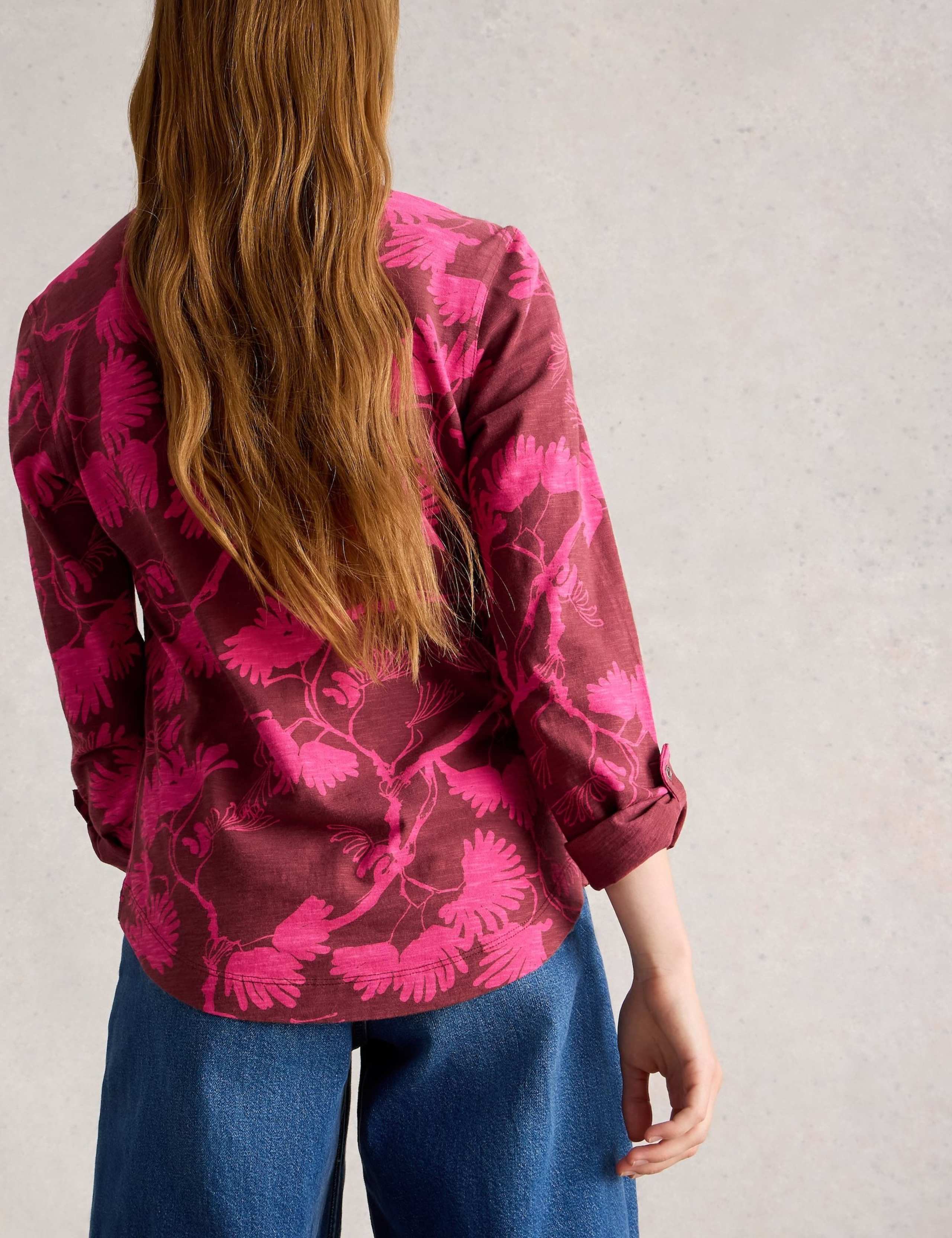 Pure Cotton Jersey Leaf Print Collared Shirt 4 of 6