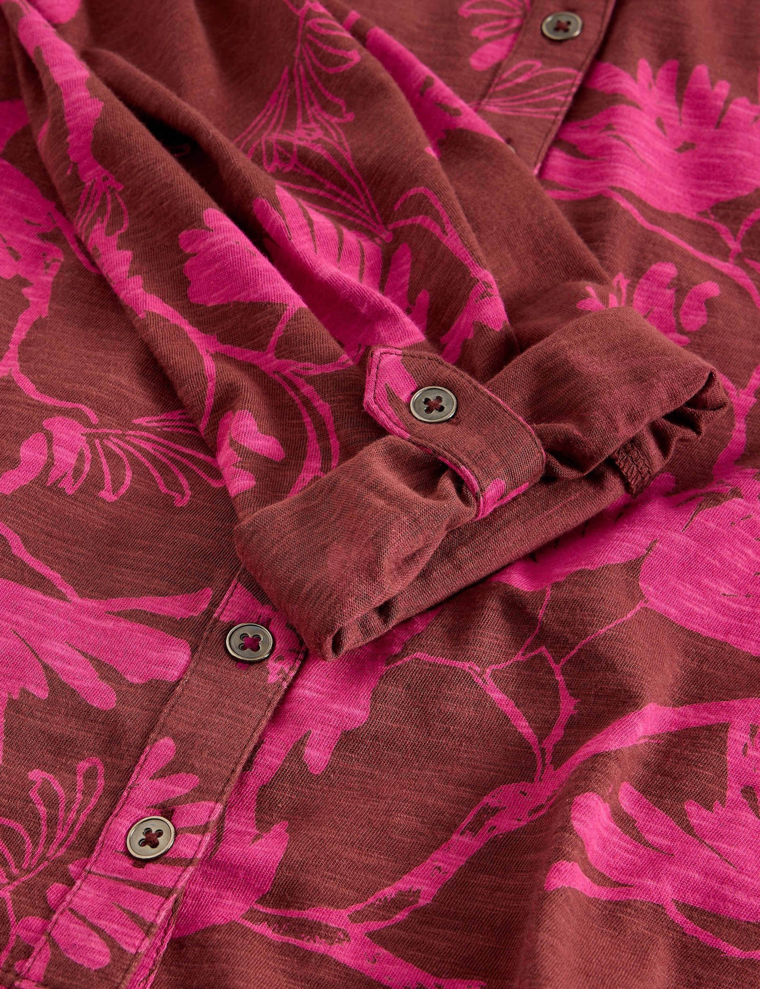 Pure Cotton Jersey Leaf Print Collared Shirt 5 of 6