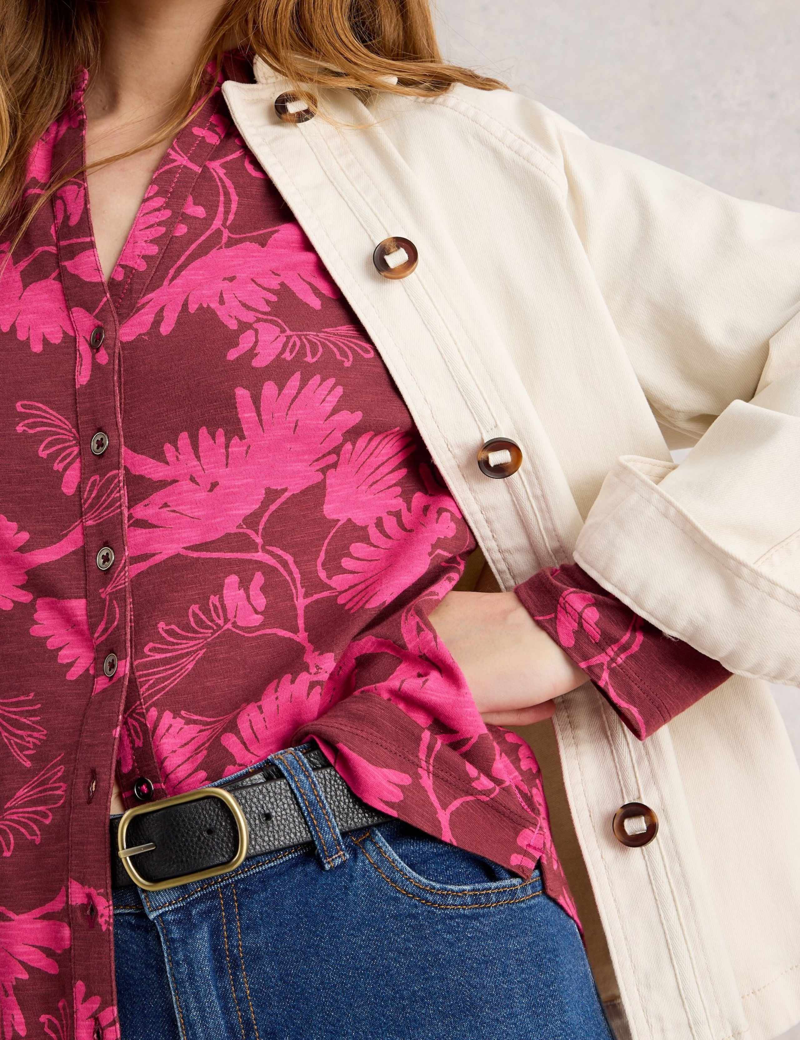 Pure Cotton Jersey Leaf Print Collared Shirt 6 of 6