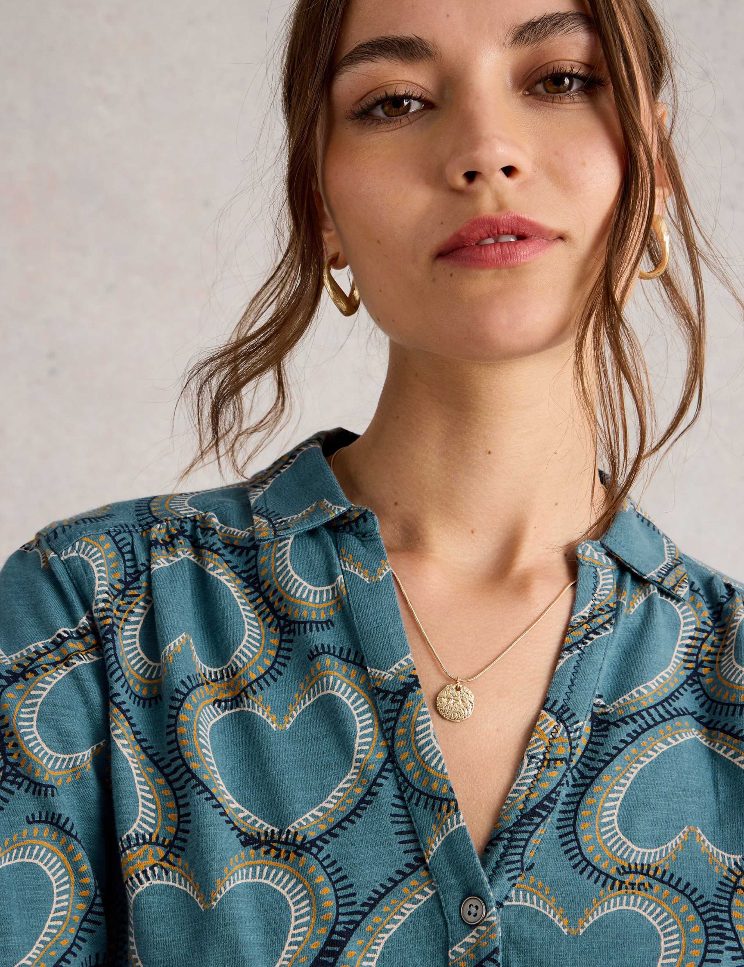 Pure Cotton Jersey Leaf Print Collared Shirt 4 of 6